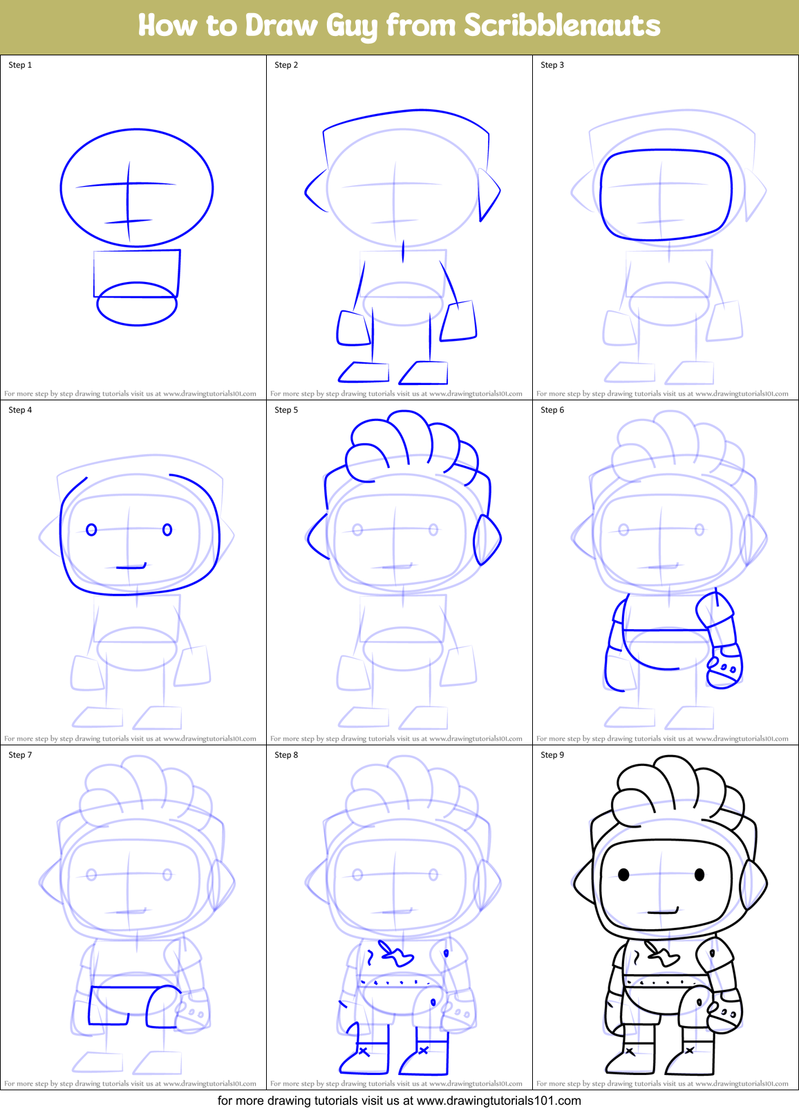 How to Draw Guy from Scribblenauts Printable Step by Step