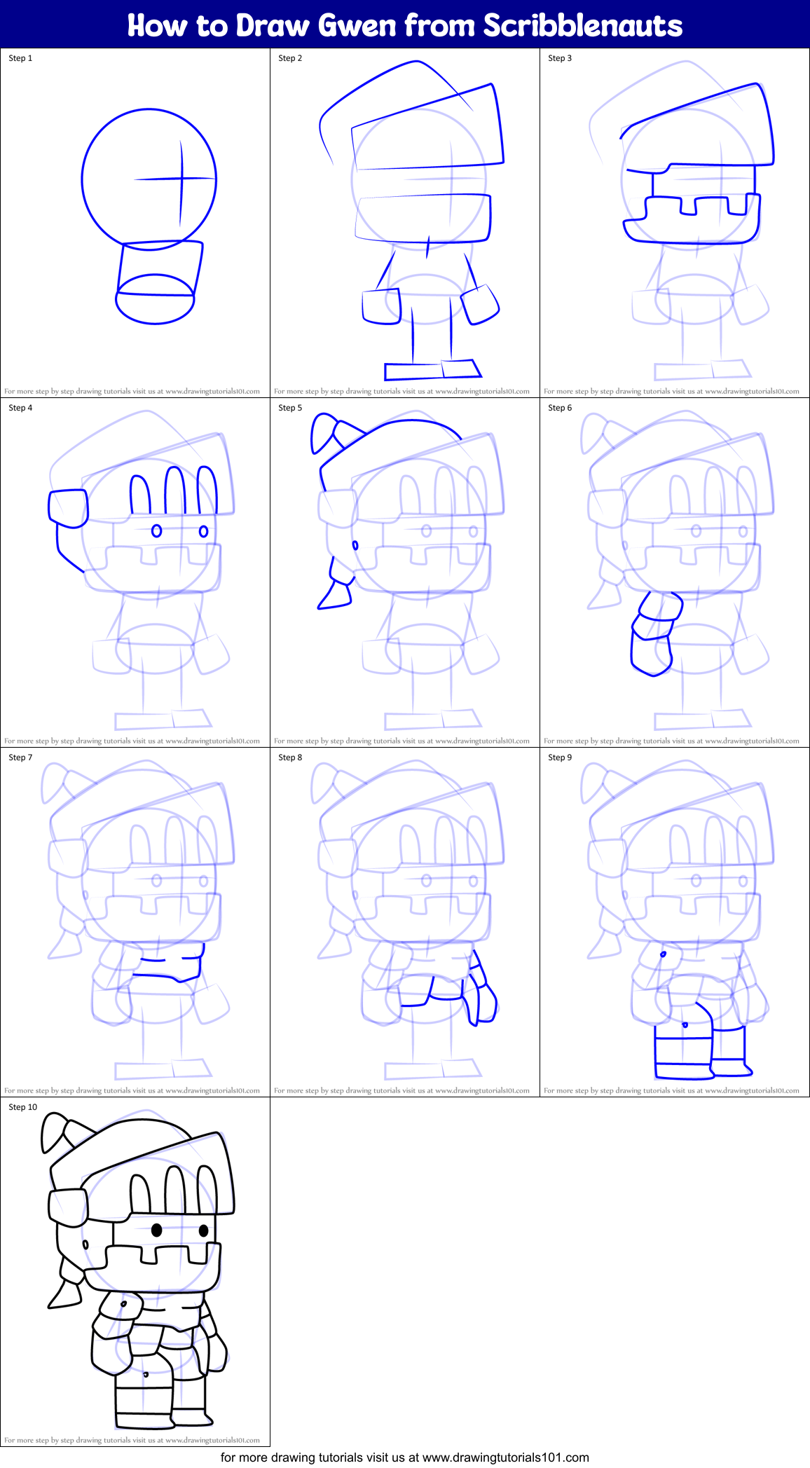 How to Draw Gwen from Scribblenauts Printable Step by Step