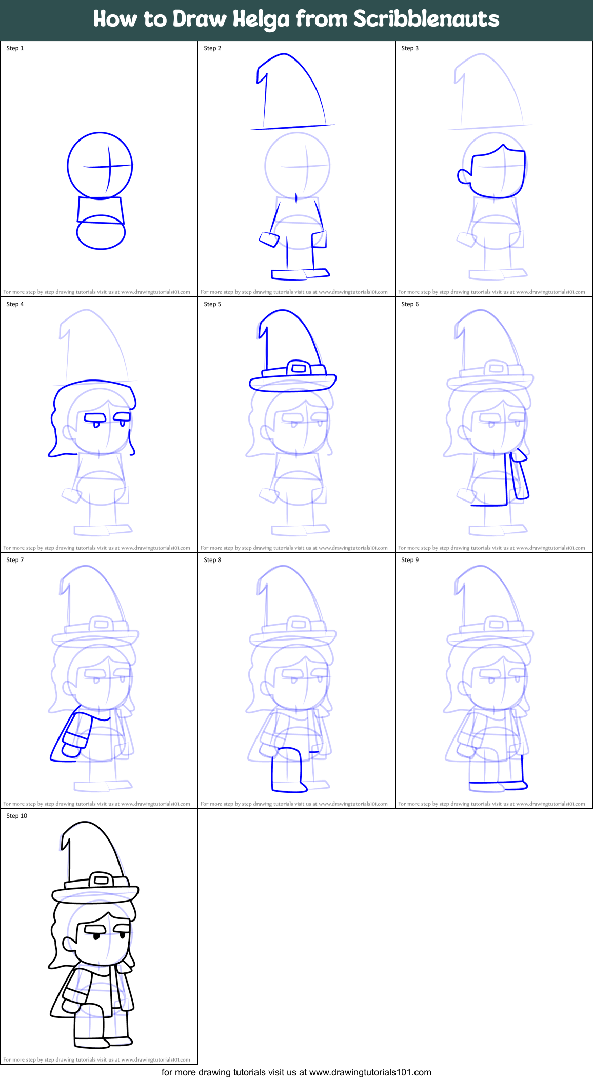 How to Draw Helga from Scribblenauts Printable Step by Step