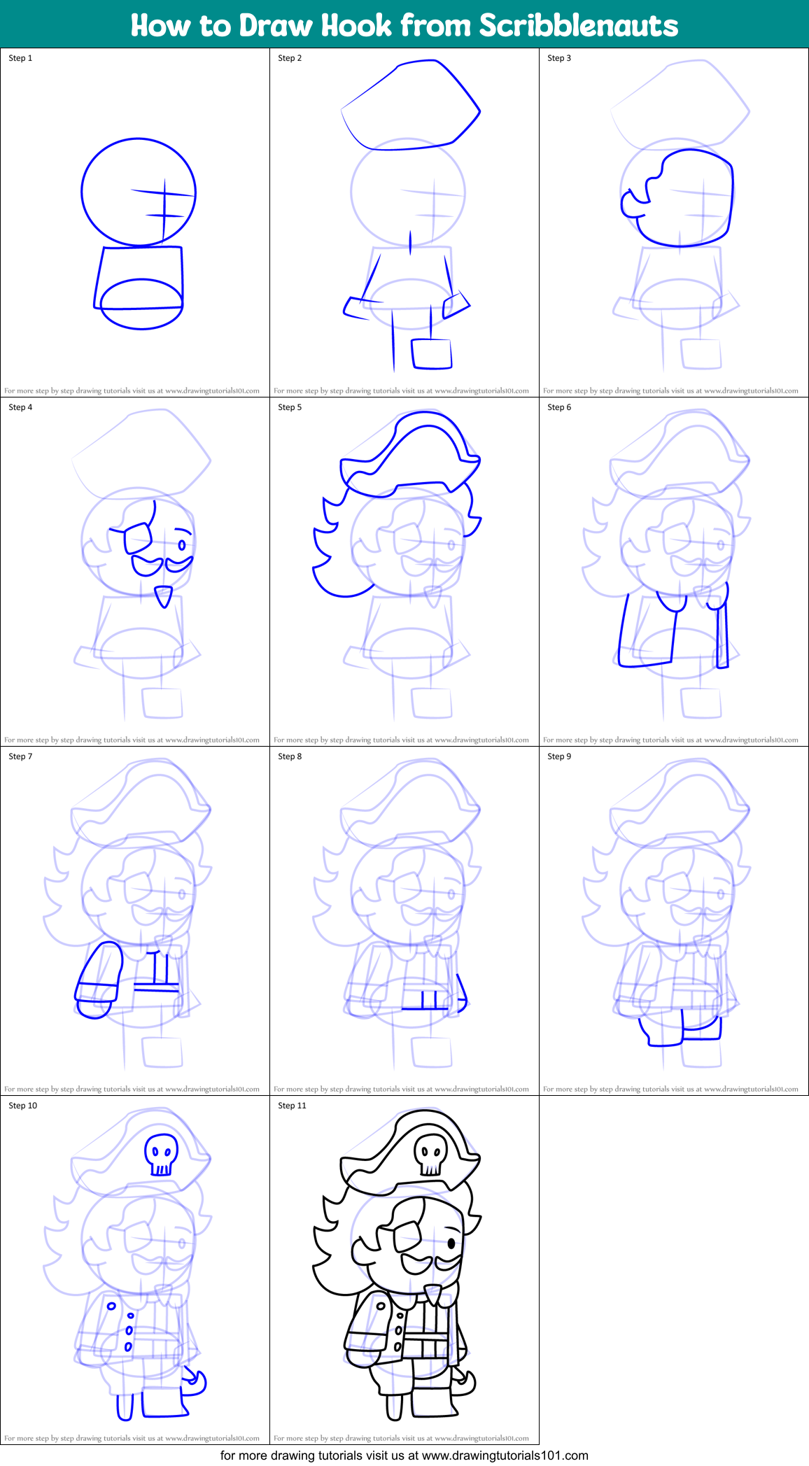 How to Draw Hook from Scribblenauts Printable Step by Step