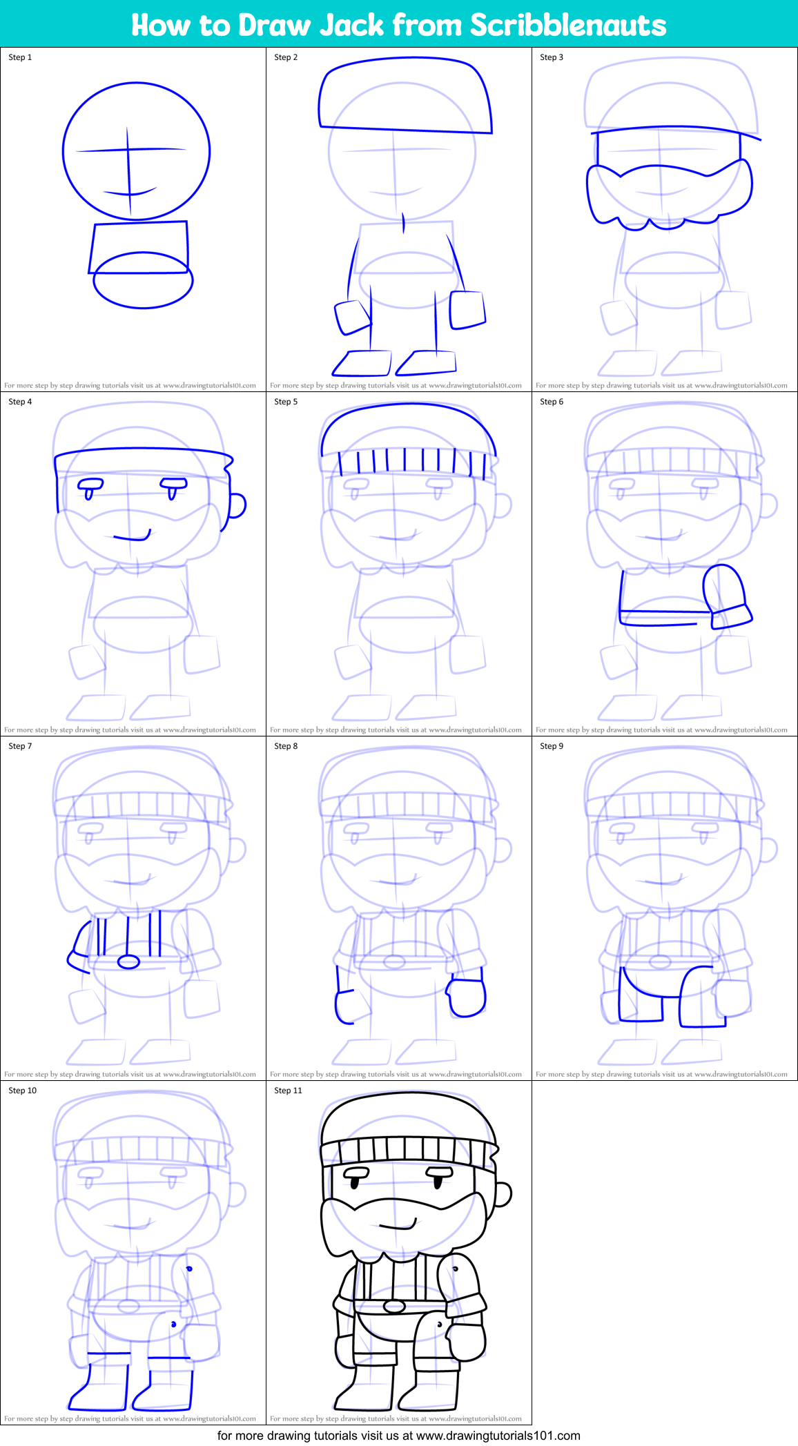How to Draw Jack from Scribblenauts Printable Step by Step