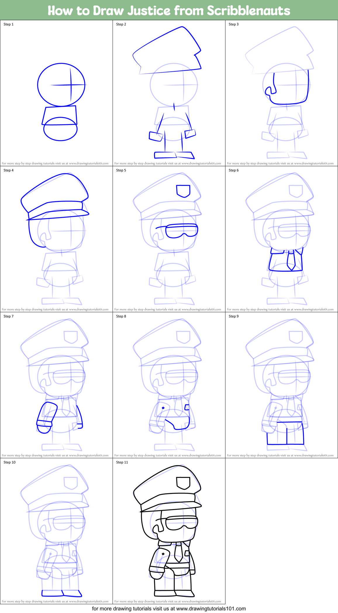 How to Draw Justice from Scribblenauts Printable Step by Step