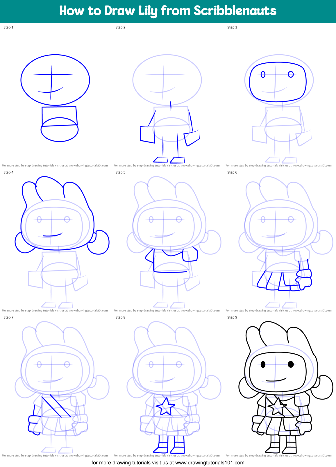 How to Draw Lily from Scribblenauts Printable Step by Step