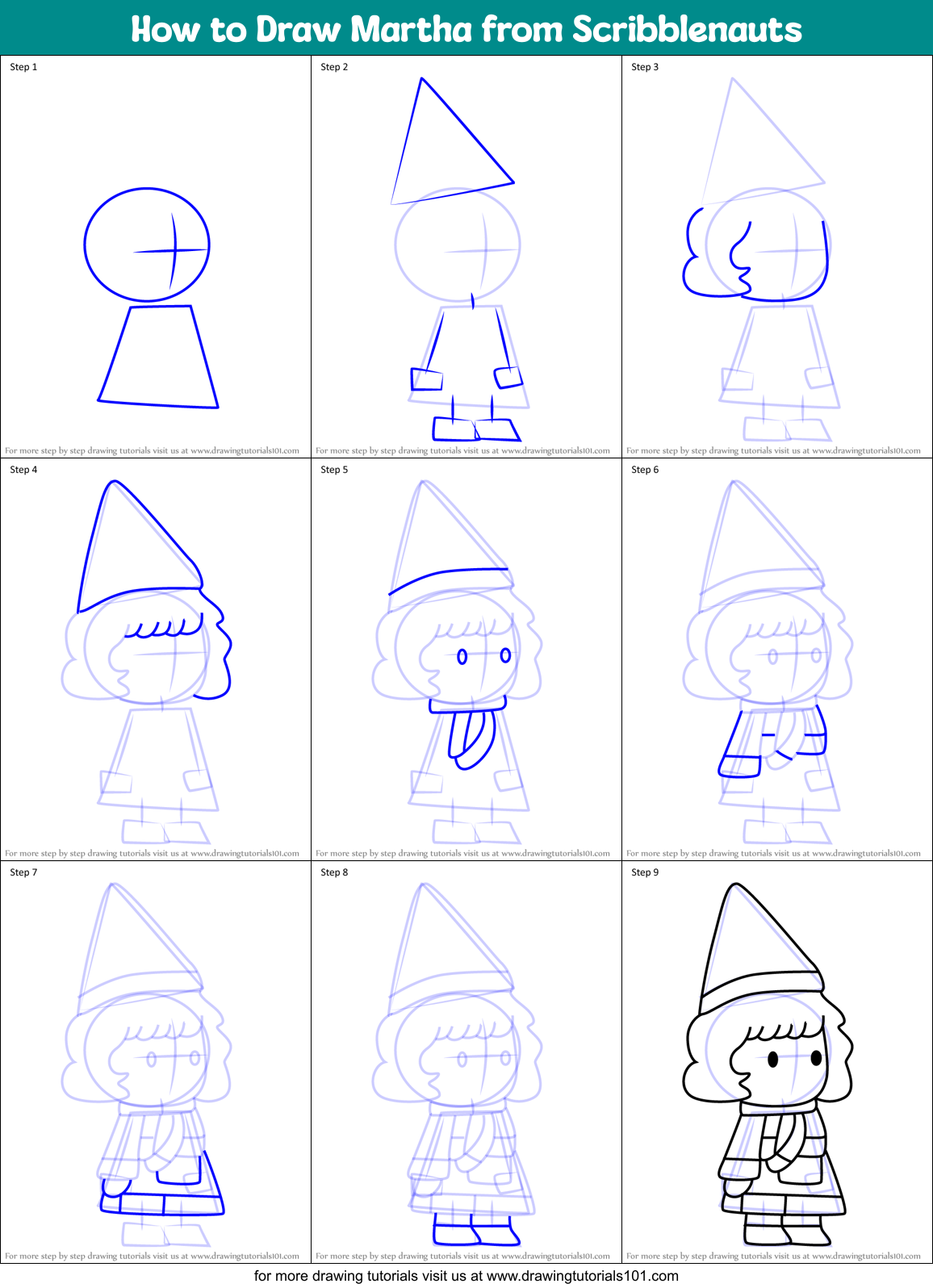 How to Draw Martha from Scribblenauts Printable Step by Step
