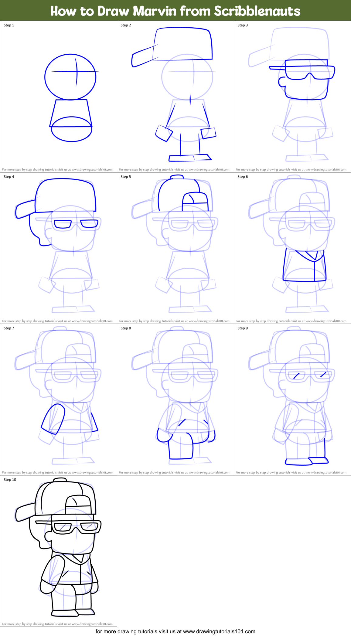 How to Draw Marvin from Scribblenauts Printable Step by Step