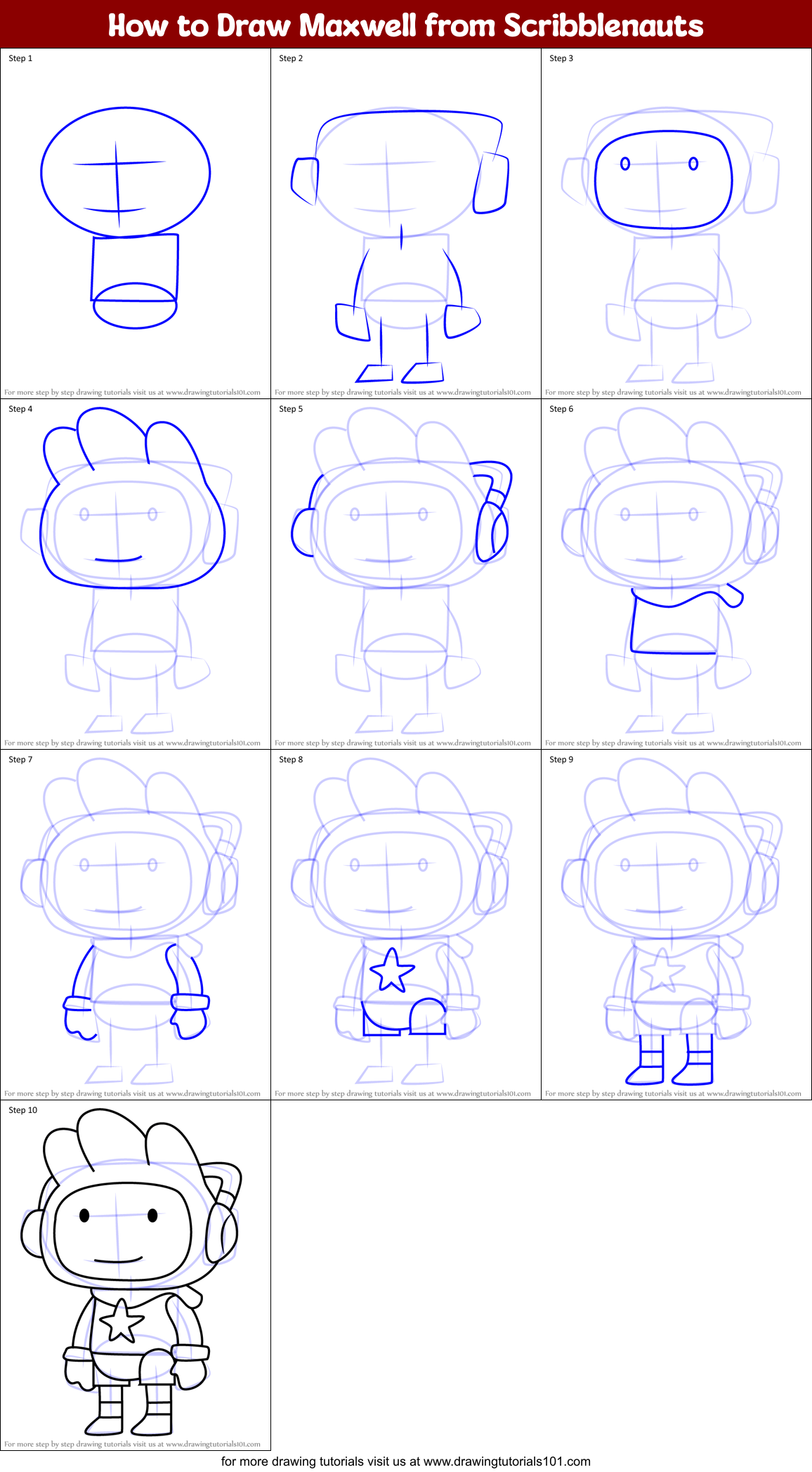 How to Draw Maxwell from Scribblenauts Printable Step by Step