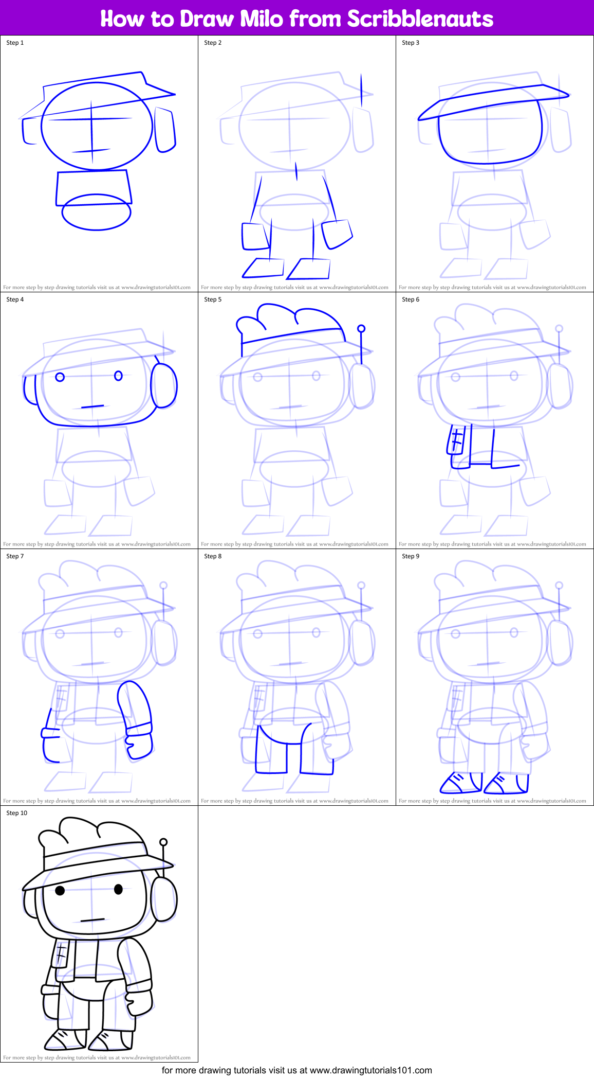 How to Draw Milo from Scribblenauts Printable Step by Step