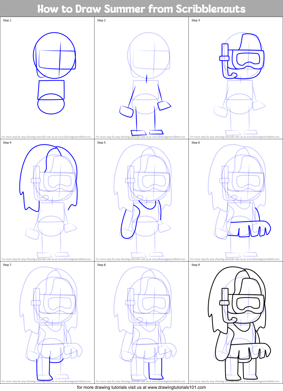 How to Draw Summer from Scribblenauts Printable Step by Step