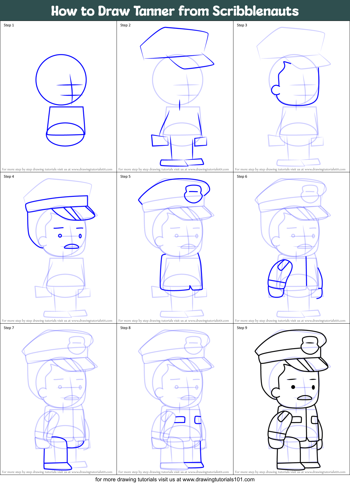 How to Draw Tanner from Scribblenauts Printable Step by Step