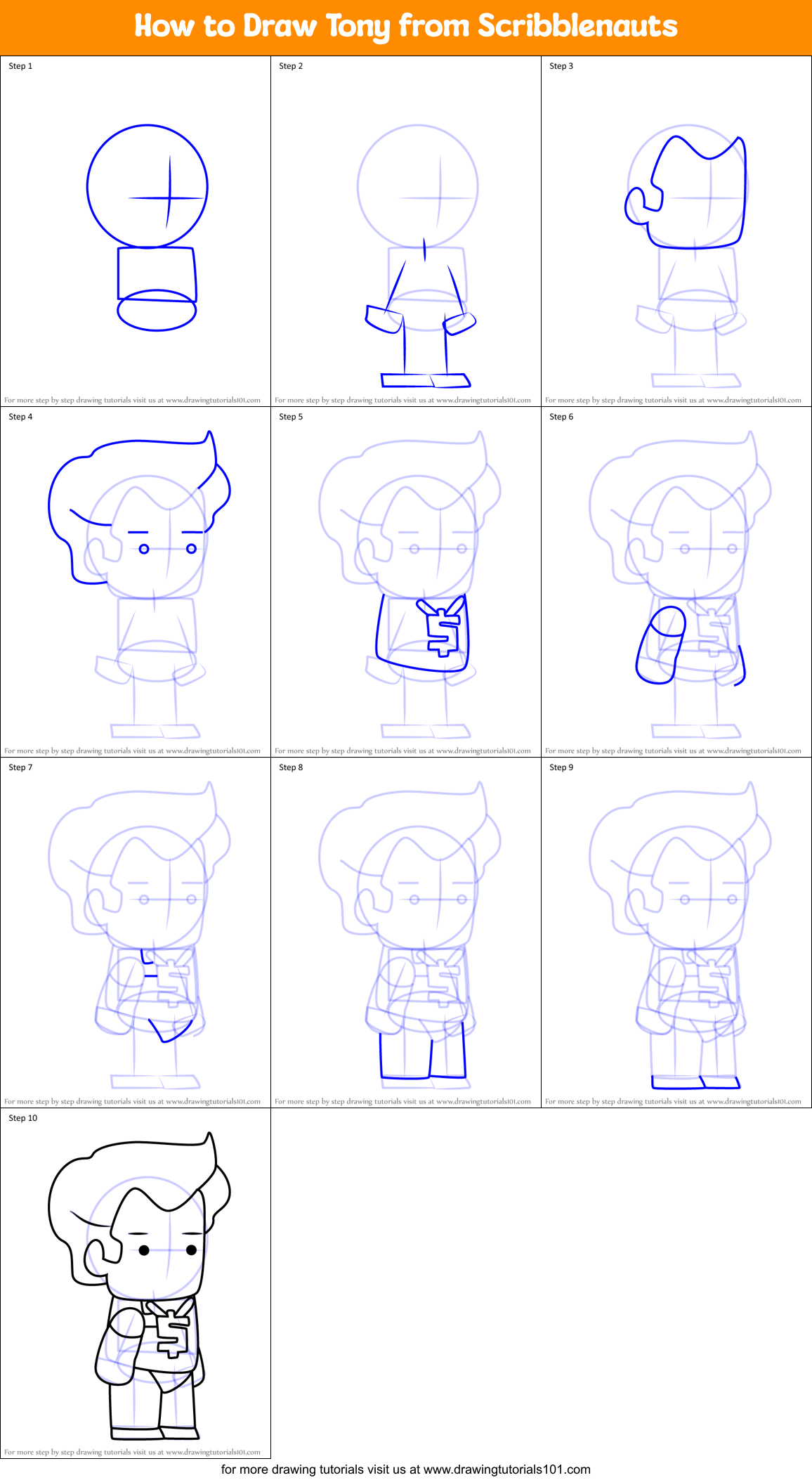 How to Draw Tony from Scribblenauts Printable Step by Step