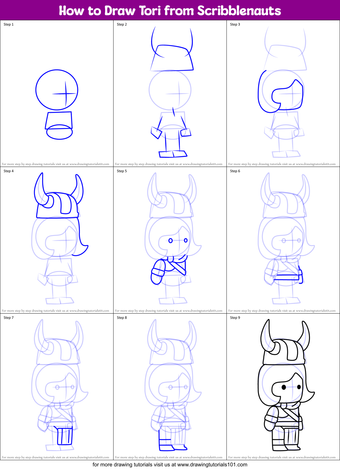 How to Draw Tori from Scribblenauts Printable Step by Step