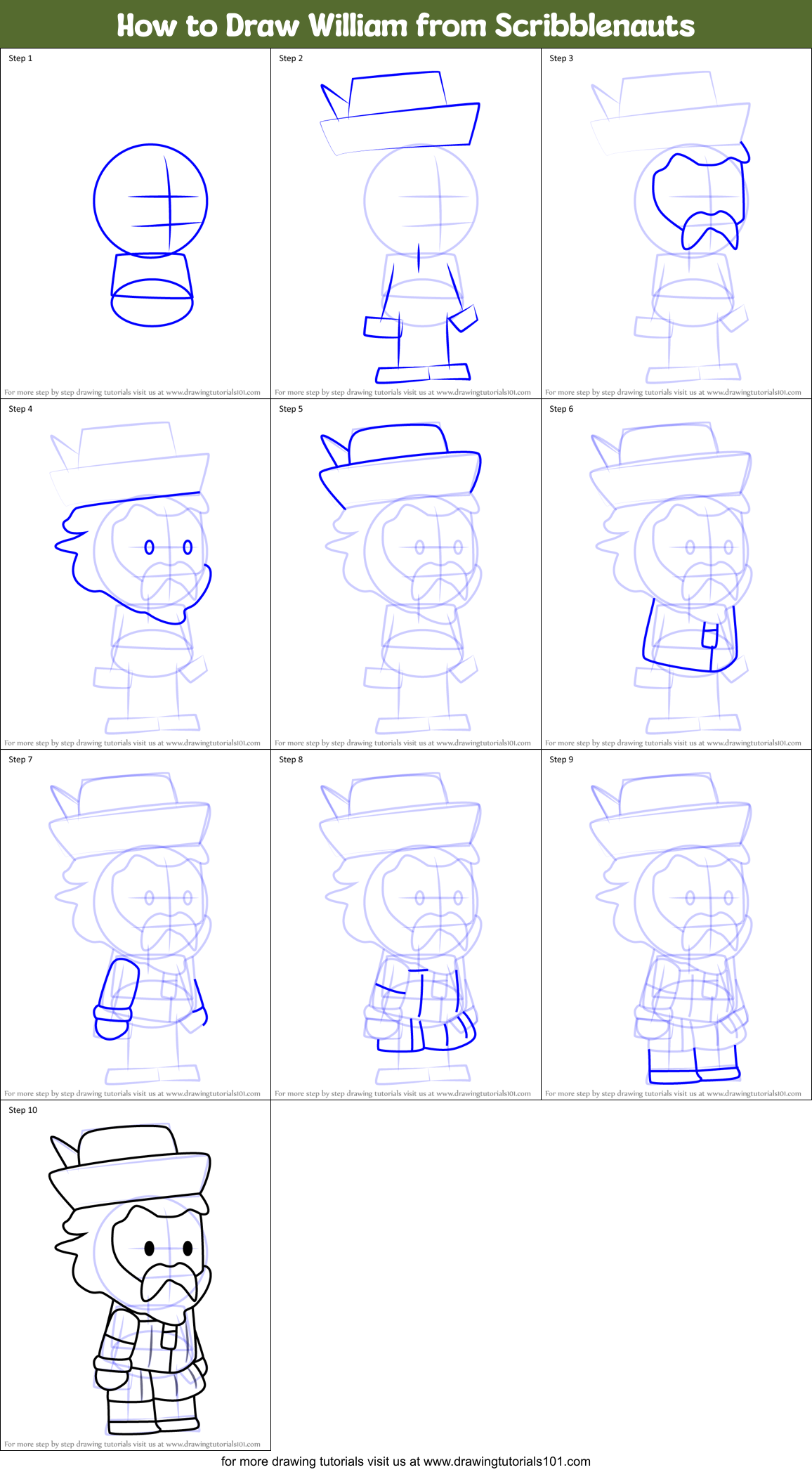 How to Draw William from Scribblenauts Printable Step by Step