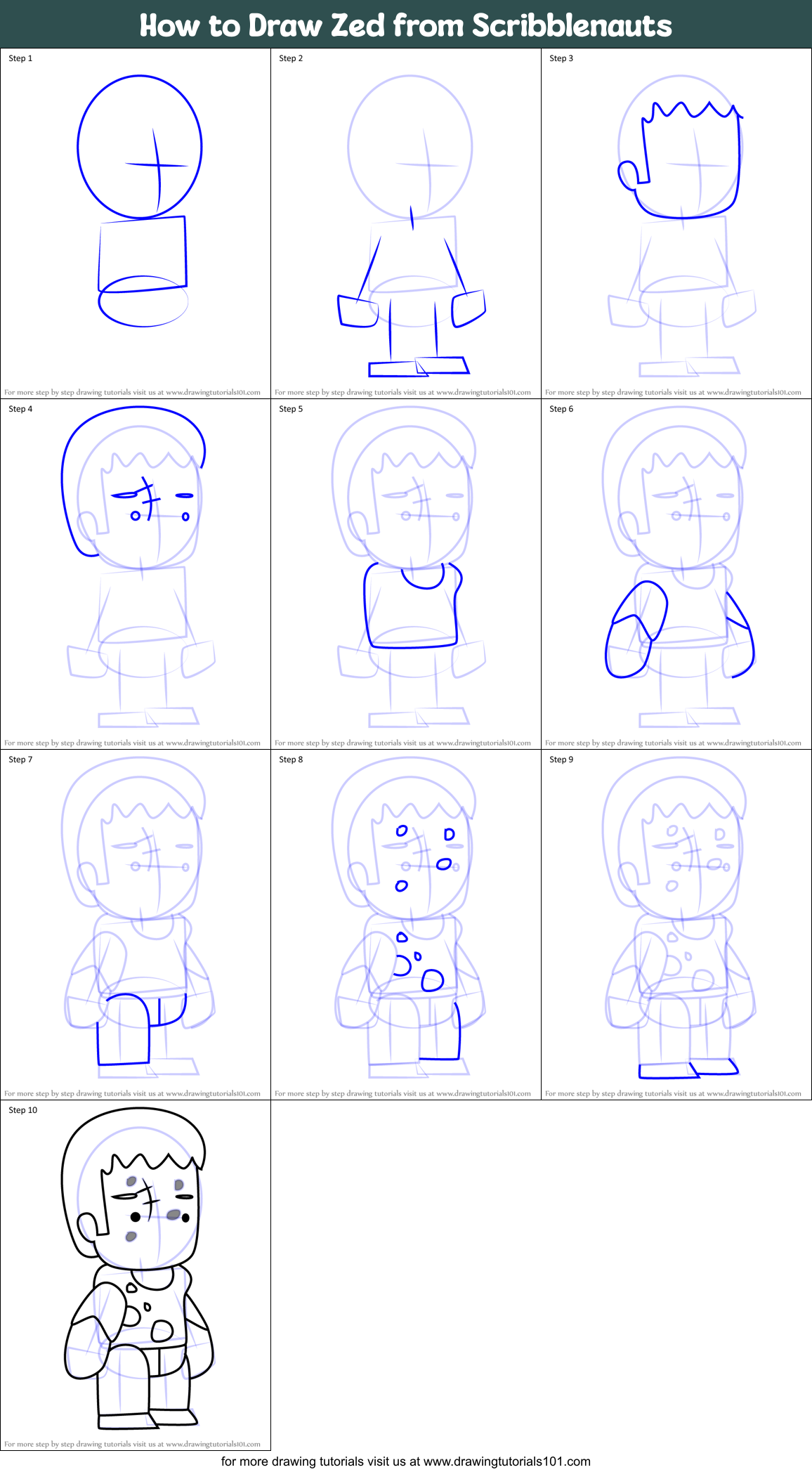 How to Draw Zed from Scribblenauts Printable Step by Step