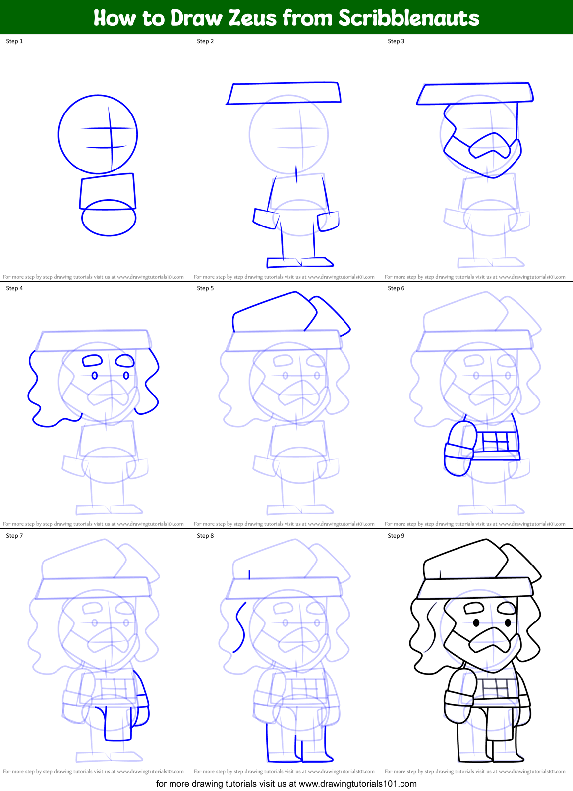 How to Draw Zeus from Scribblenauts Printable Step by Step
