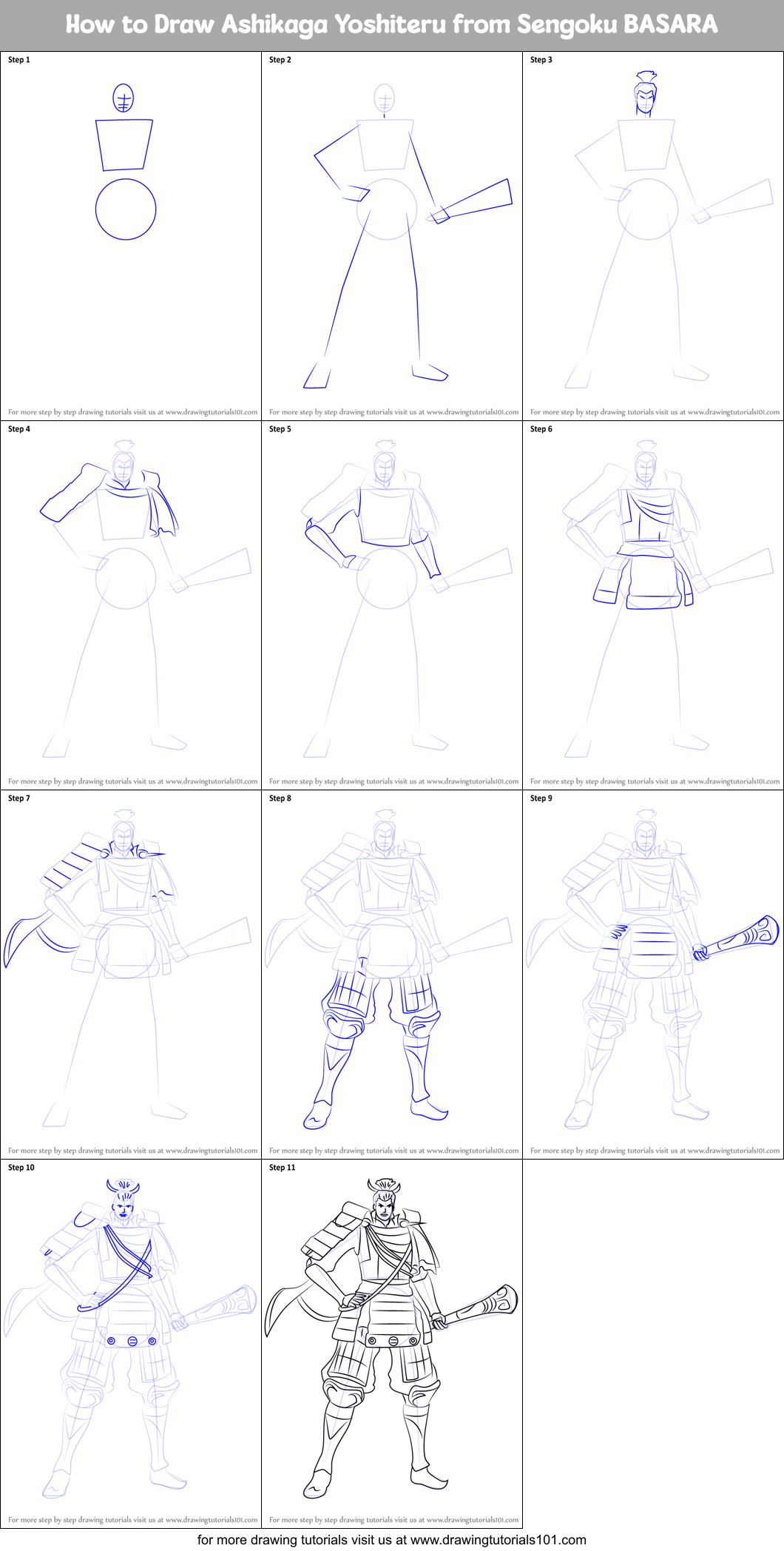 How to Draw Ashikaga Yoshiteru from Sengoku BASARA Printable Step by Step