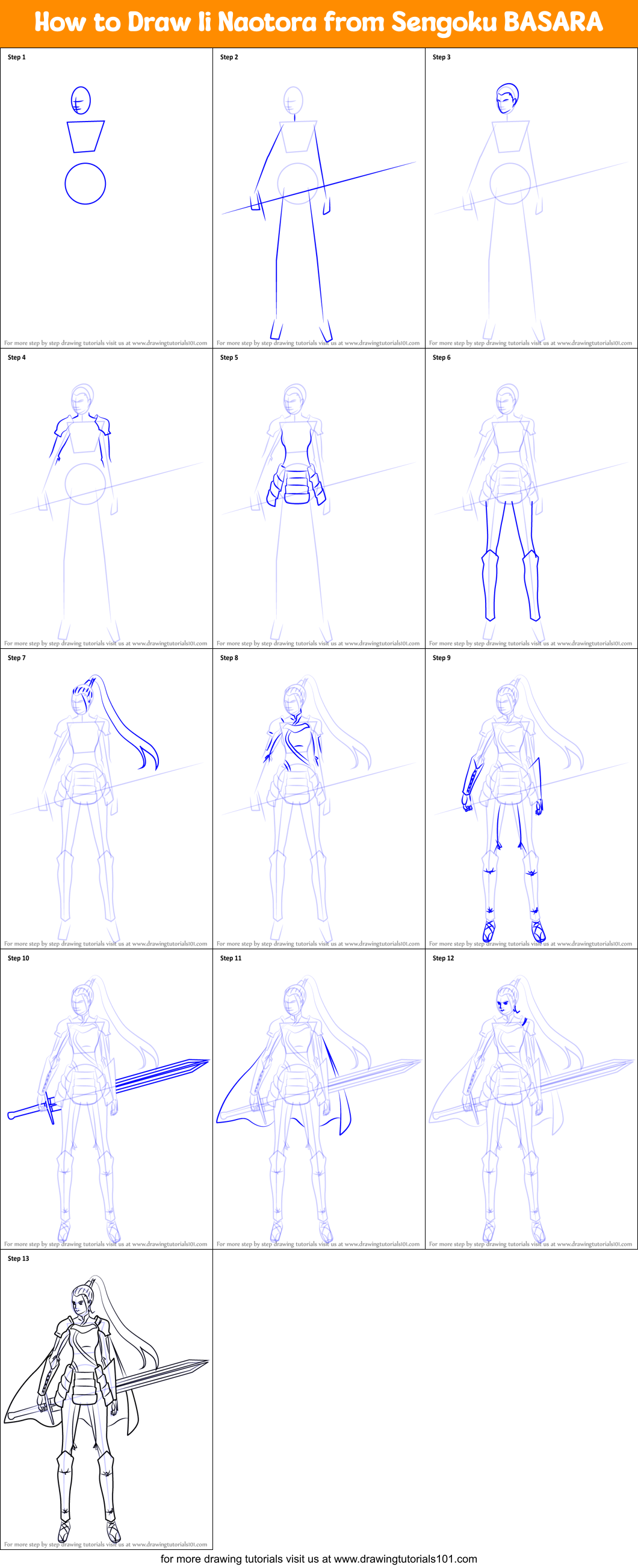 How to Draw Ii Naotora from Sengoku BASARA Printable Step by Step