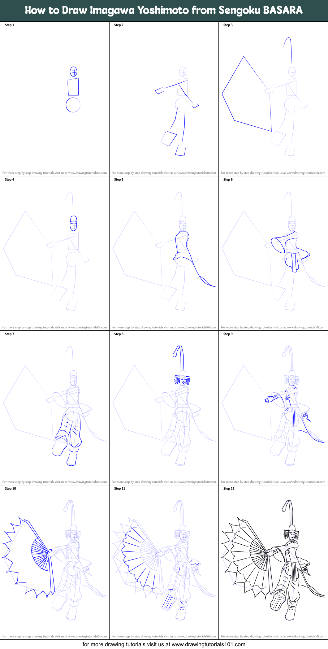 How to Draw Imagawa Yoshimoto from Sengoku BASARA Printable Step by Step