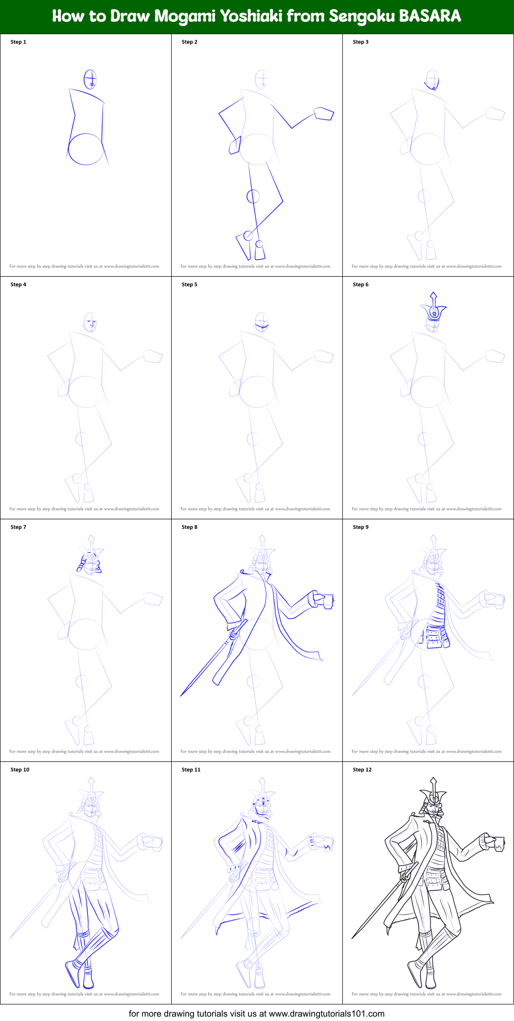 How to Draw Mogami Yoshiaki from Sengoku BASARA Printable Step by Step