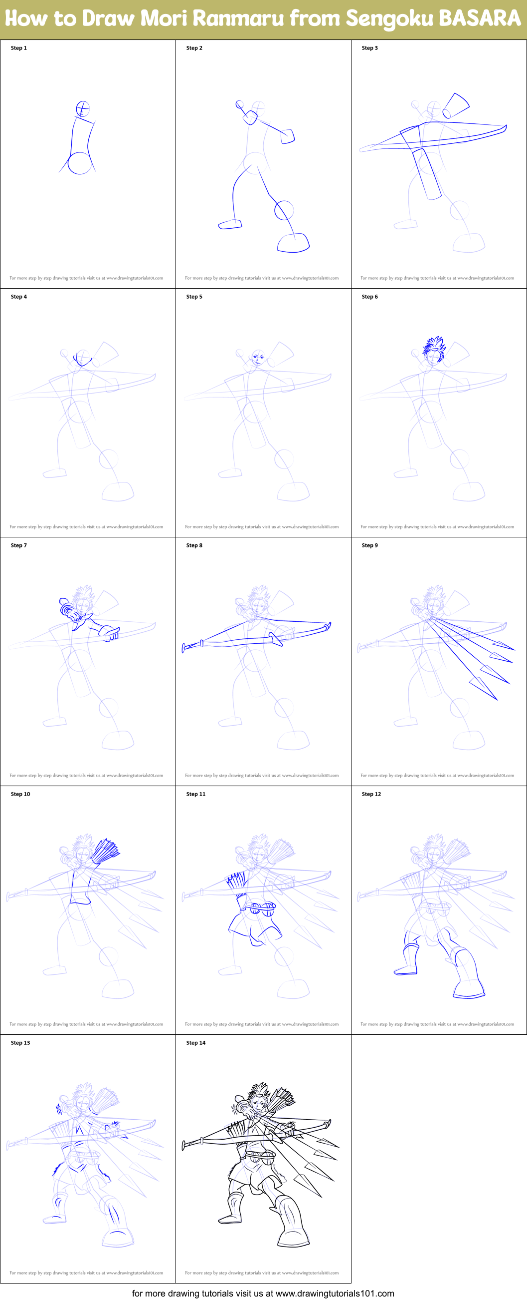 How to Draw Mori Ranmaru from Sengoku BASARA Printable Step by Step
