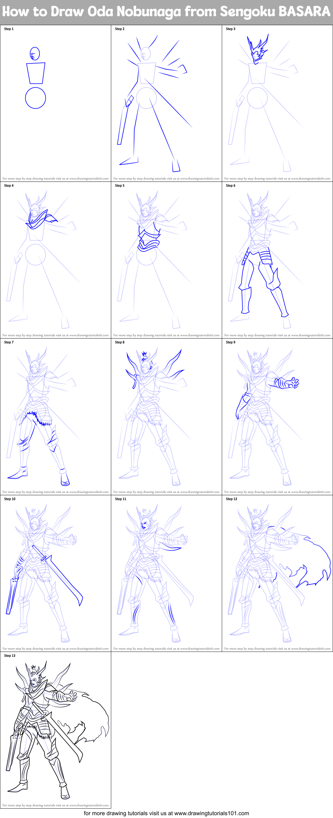 How to Draw Oda Nobunaga from Sengoku BASARA Printable Step by Step