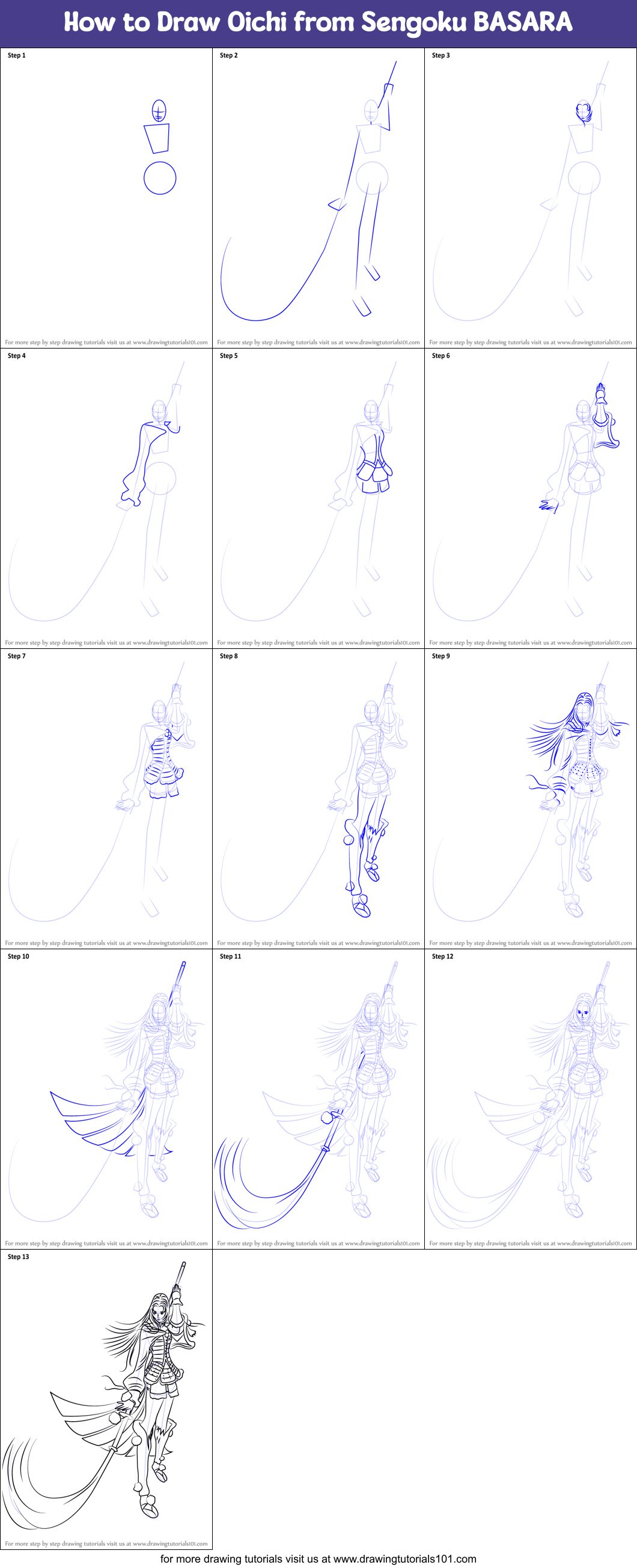 How to Draw Oichi from Sengoku BASARA Printable Step by Step