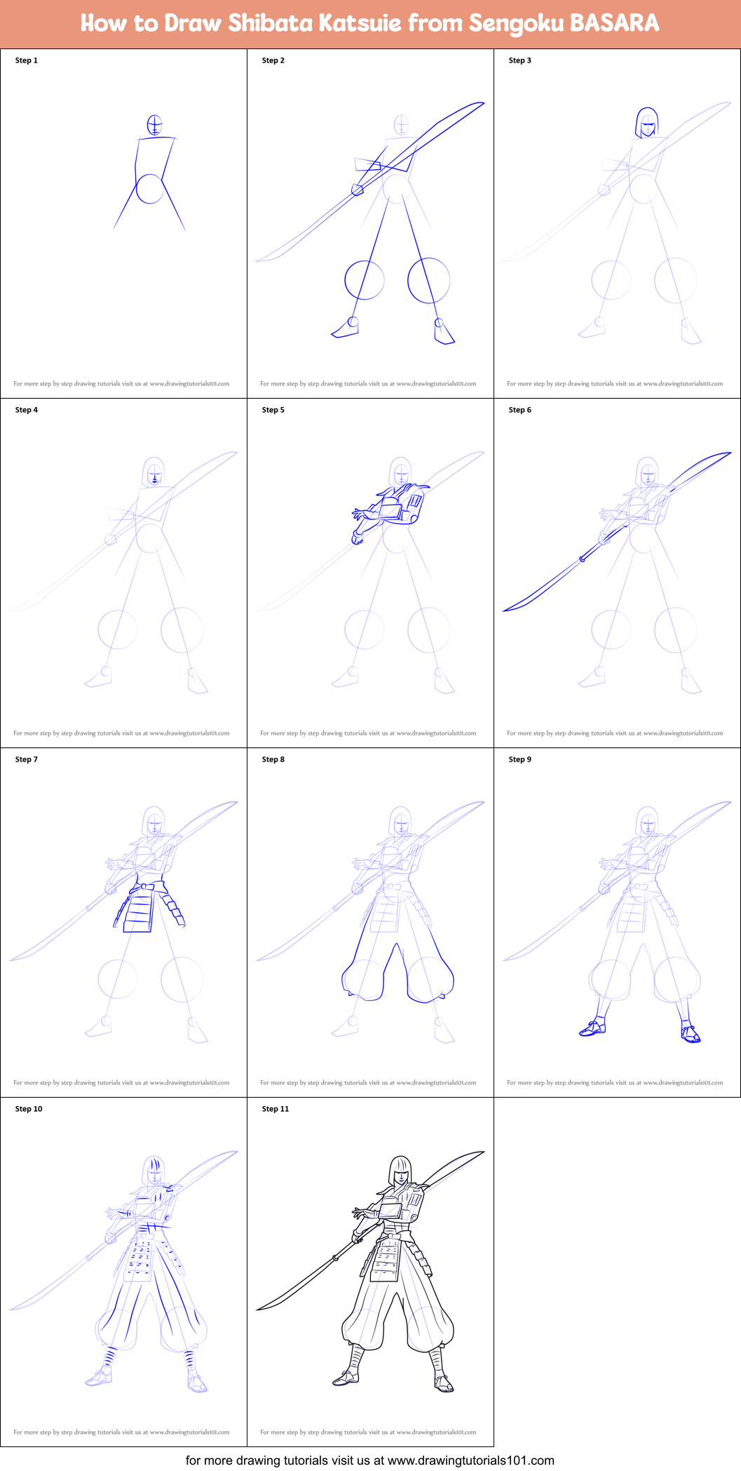 How to Draw Shibata Katsuie from Sengoku BASARA Printable Step by Step