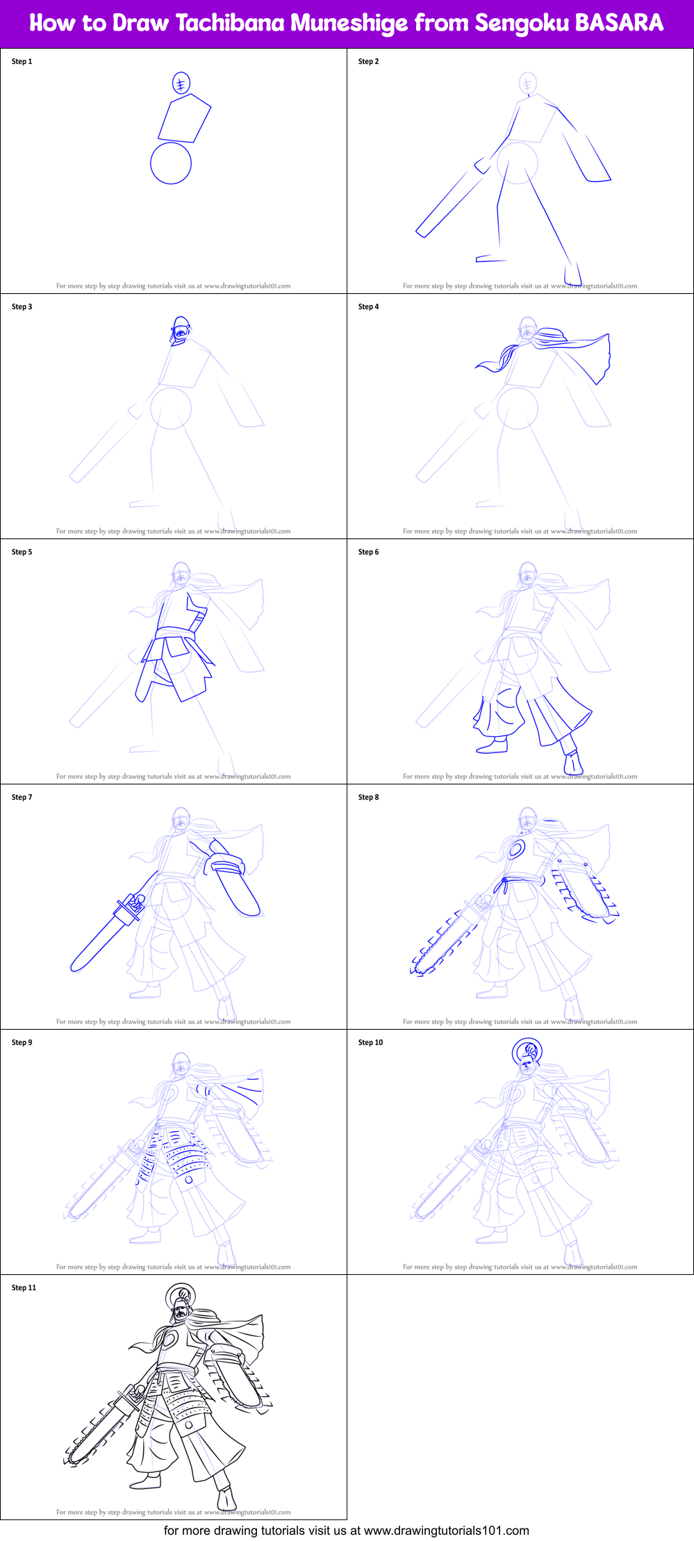 How to Draw Tachibana Muneshige from Sengoku BASARA Printable Step by Step