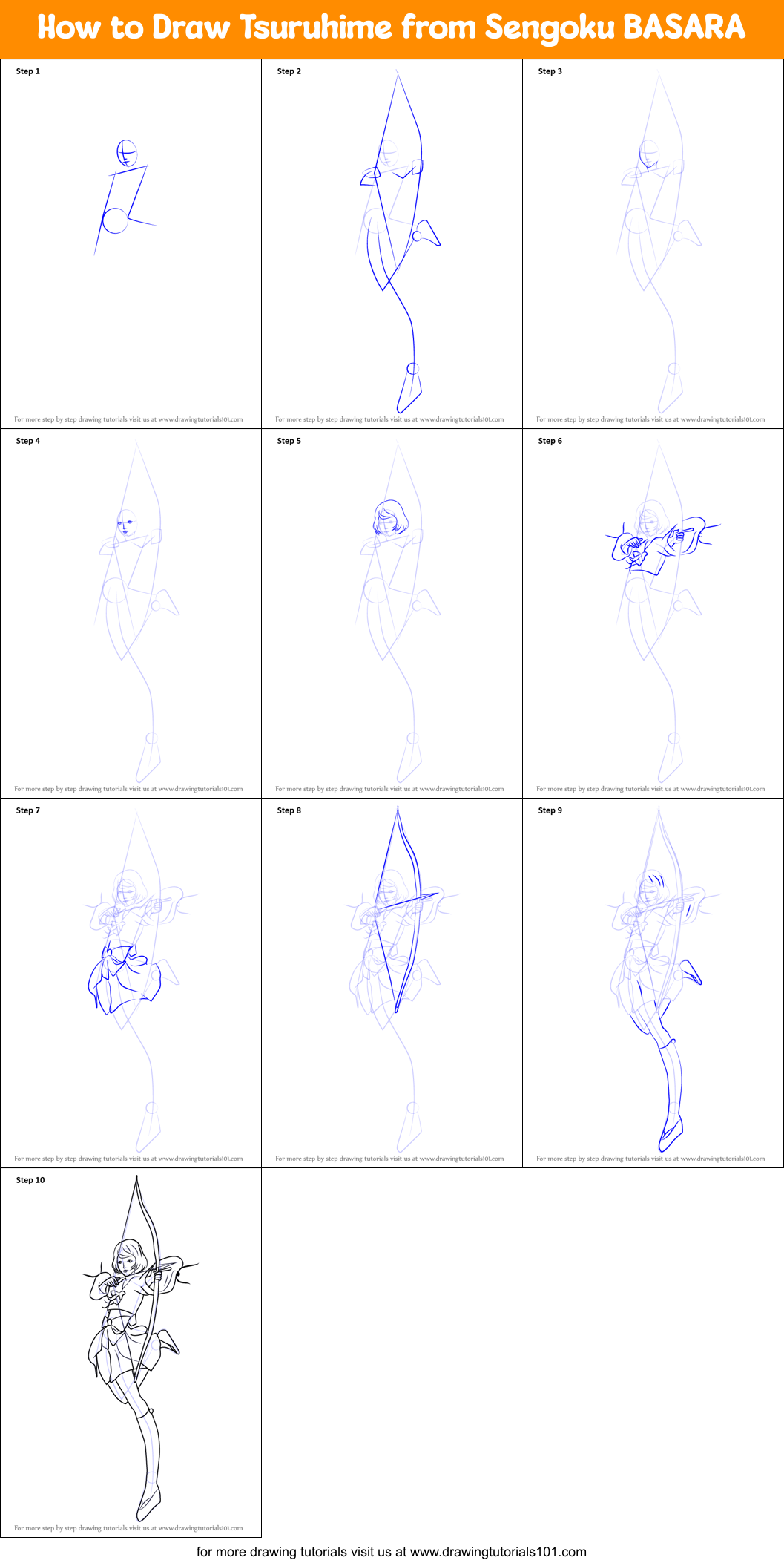 How to Draw Tsuruhime from Sengoku BASARA Printable Step by Step