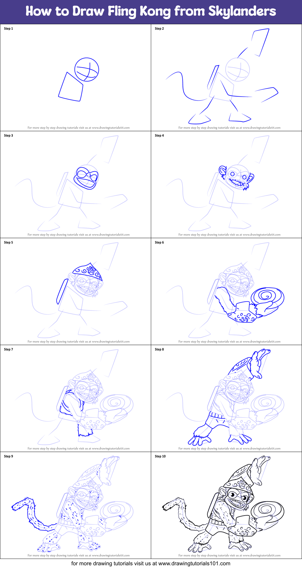 How to Draw Fling Kong from Skylanders Printable Step by Step