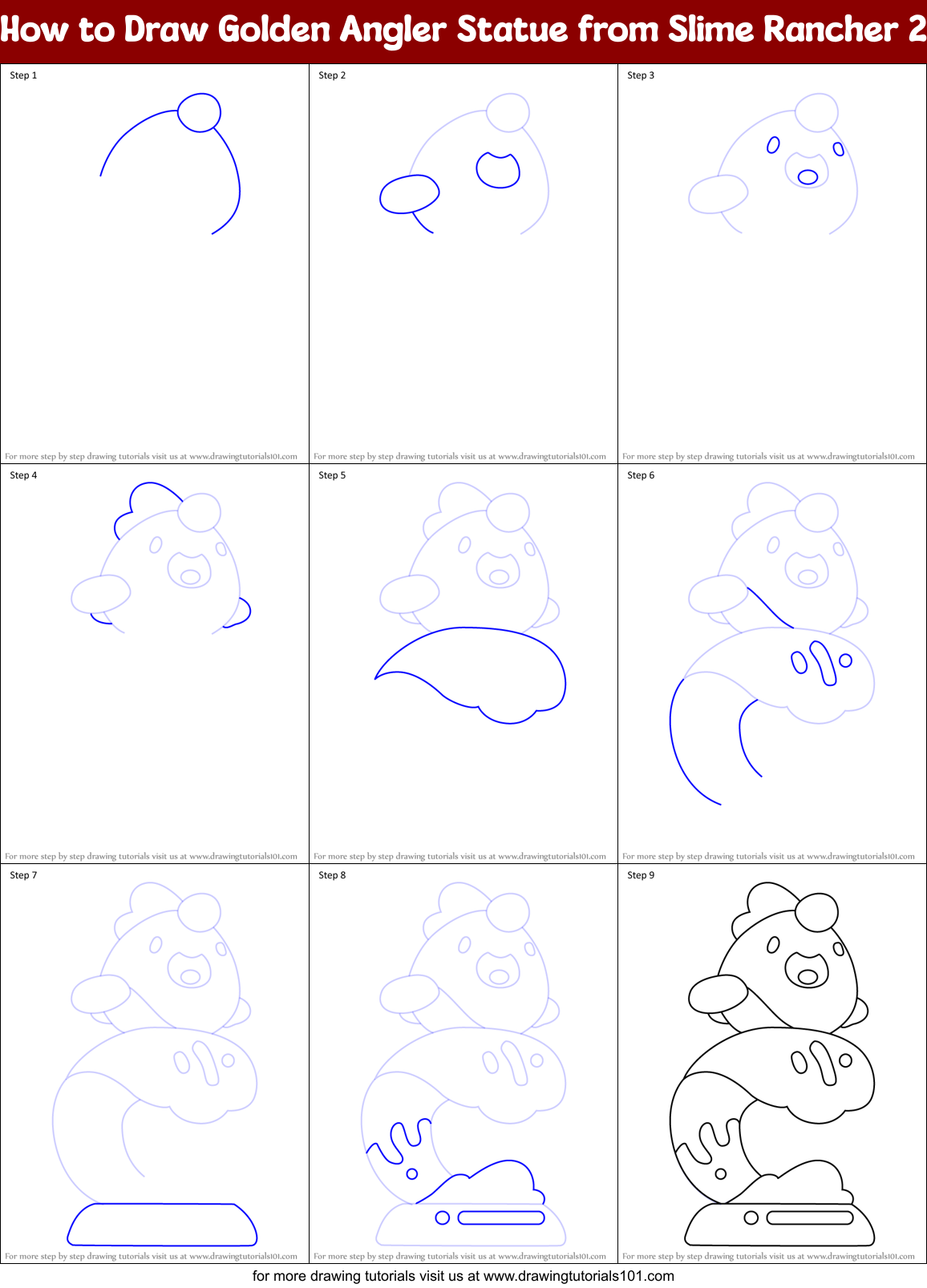 How to Draw Golden Angler Statue from Slime Rancher 2 Printable Step by Step