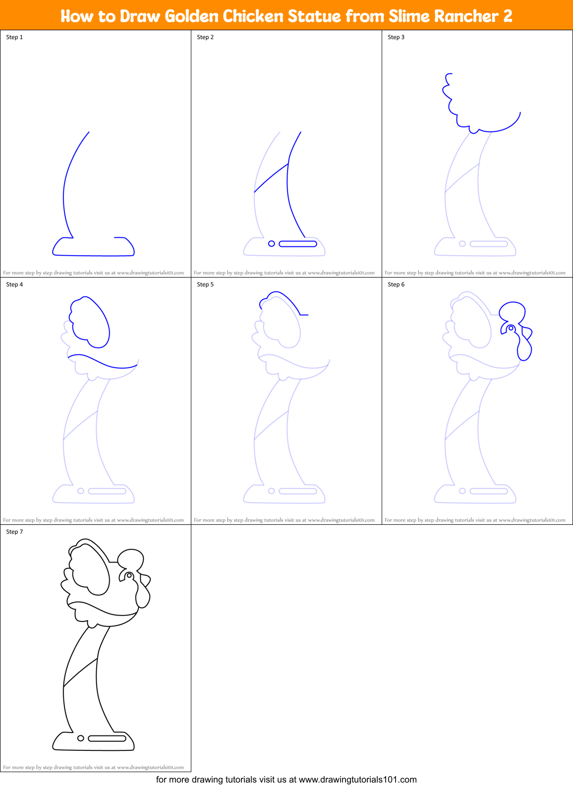 How to Draw Golden Chicken Statue from Slime Rancher 2 Printable Step by Step