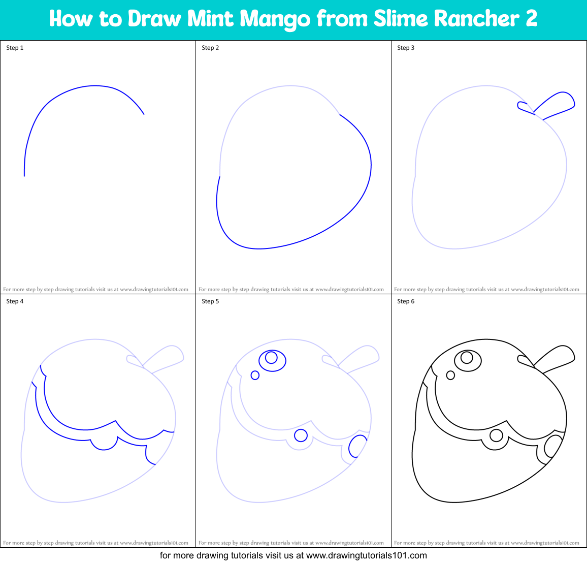 How to Draw Mint Mango from Slime Rancher 2 Printable Step by Step