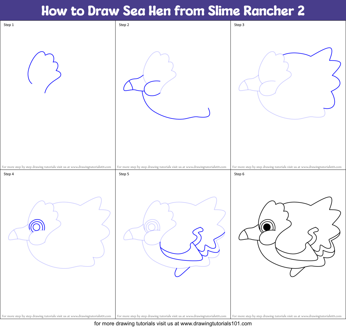 How to Draw Sea Hen from Slime Rancher 2 Printable Step by Step