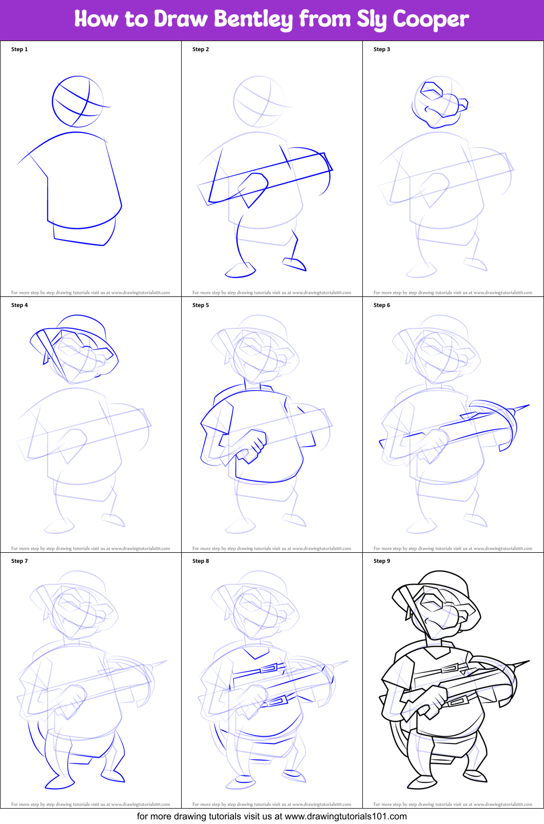 How to Draw Bentley from Sly Cooper Printable Step by Step