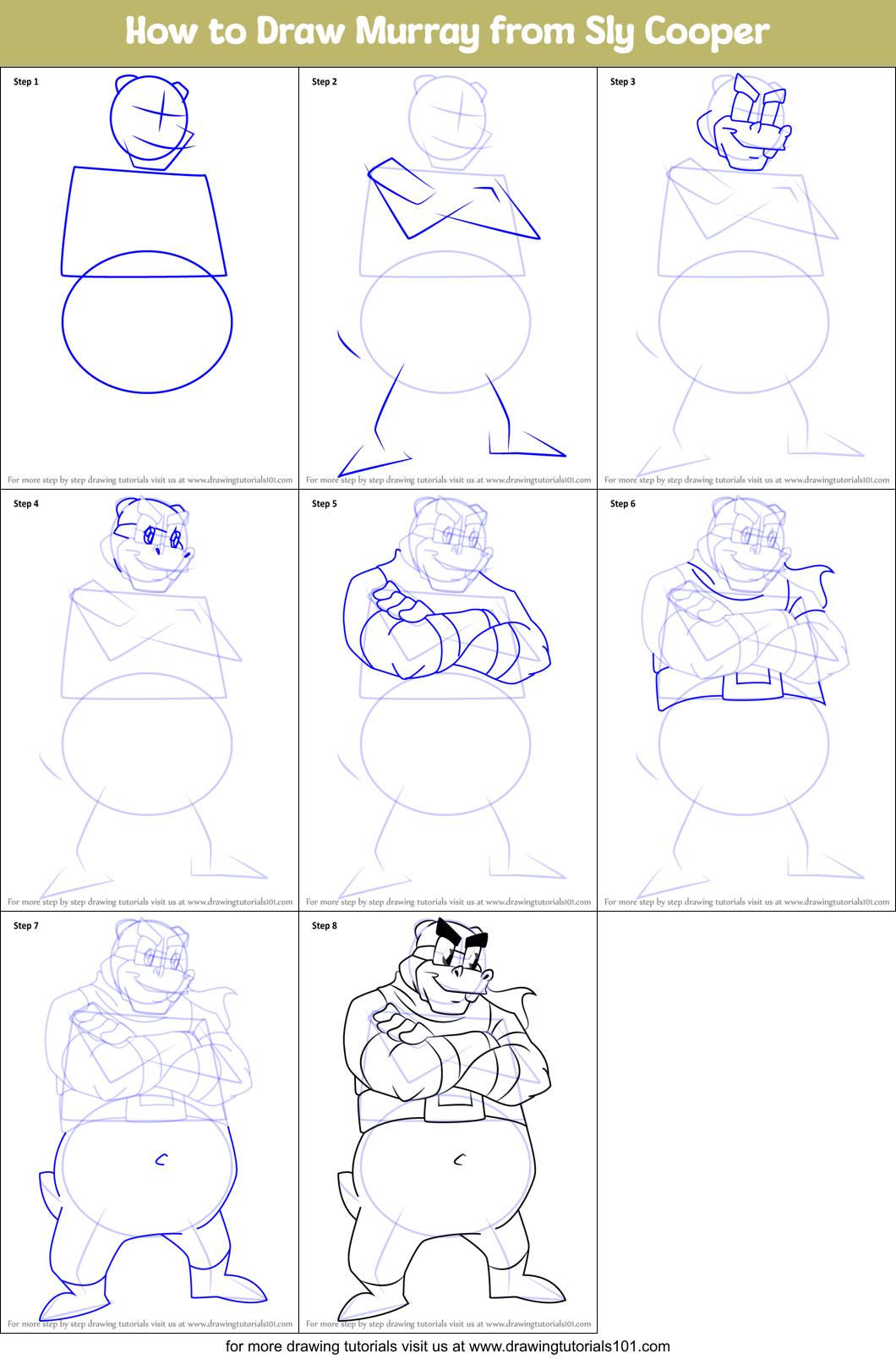How to Draw Murray from Sly Cooper Printable Step by Step