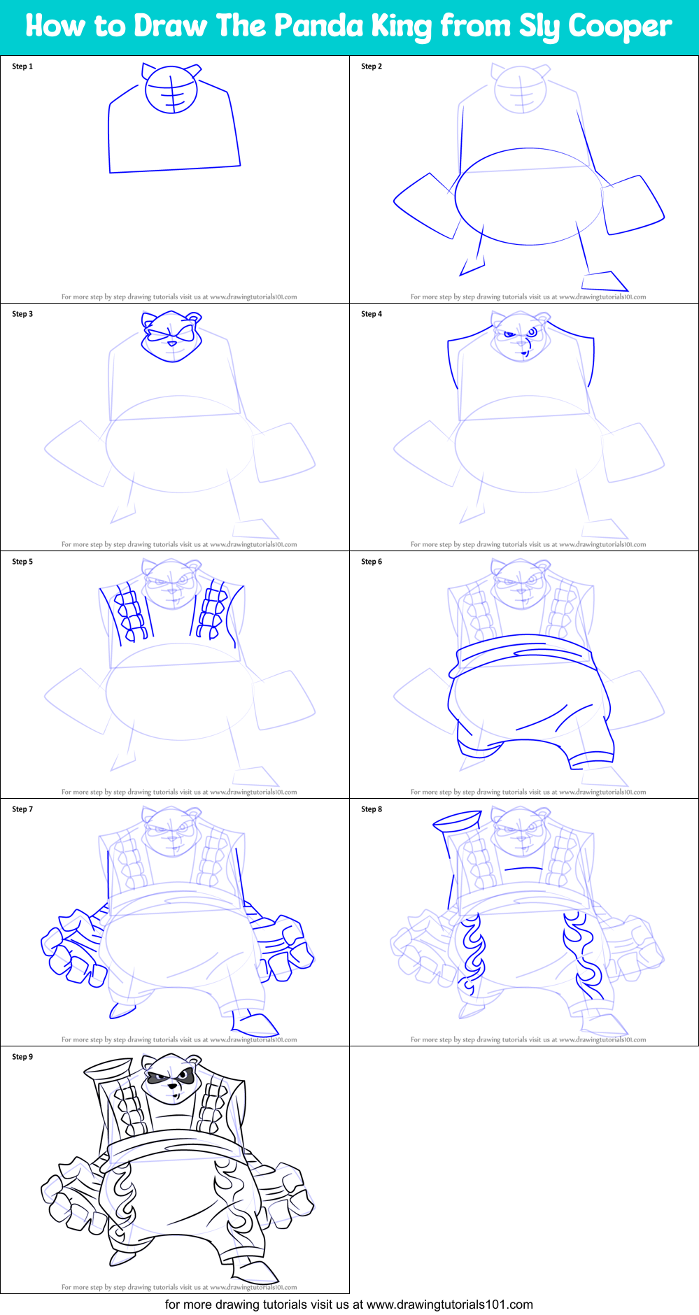 How to Draw The Panda King from Sly Cooper Printable Step by Step