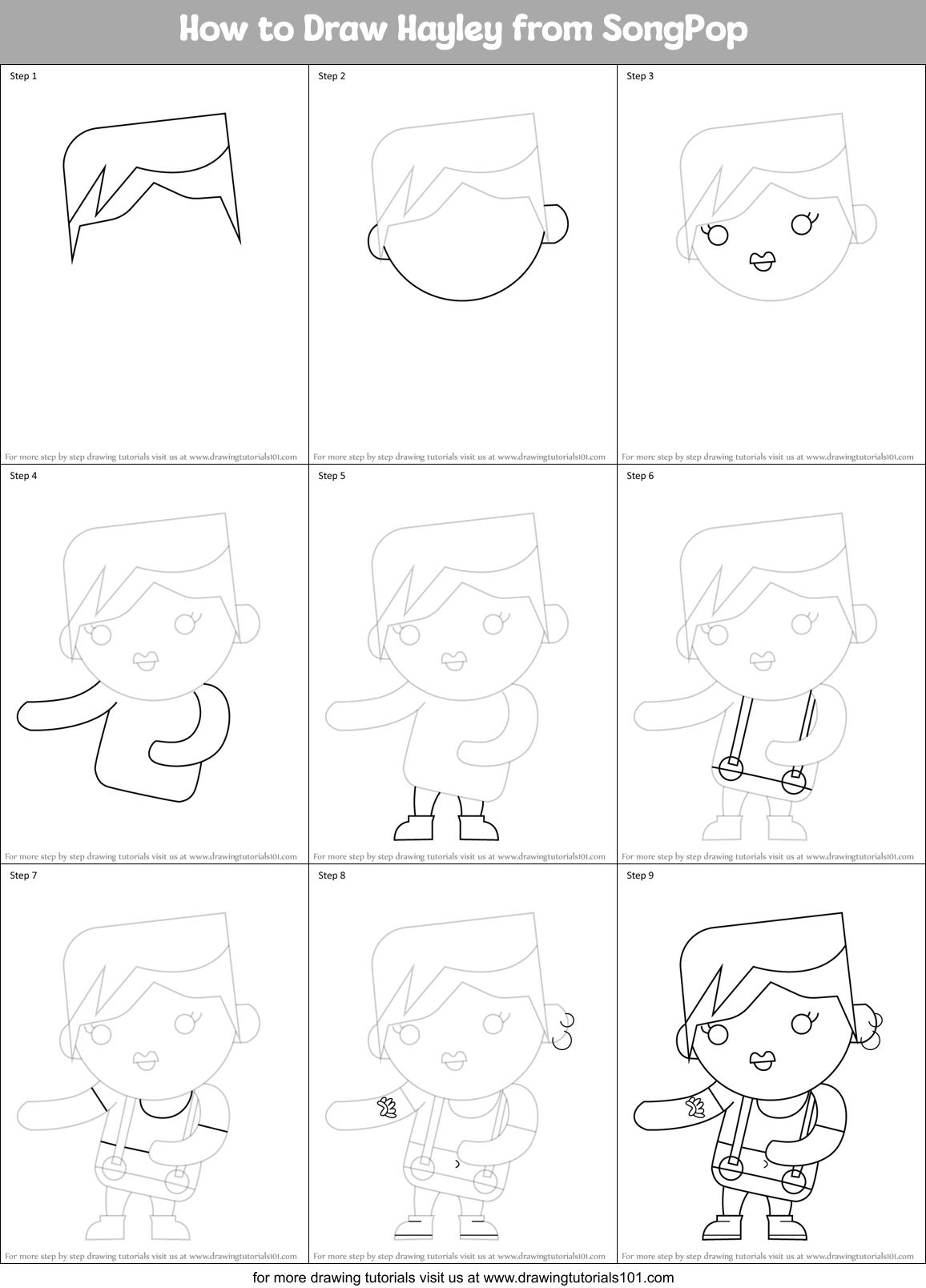 How to Draw Hayley from SongPop Printable Step by Step