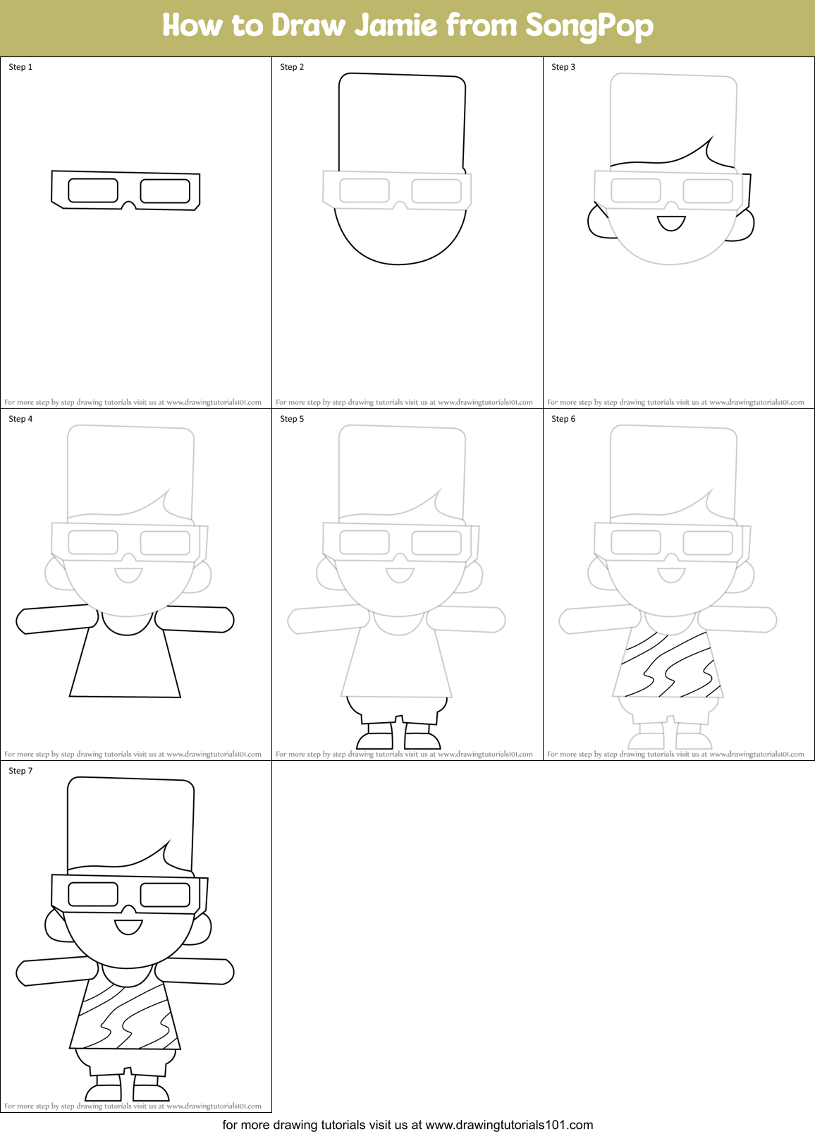 How to Draw Jamie from SongPop Printable Step by Step