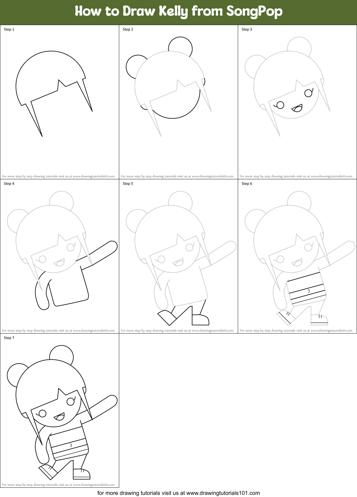 How to Draw Kelly from SongPop Printable Step by Step