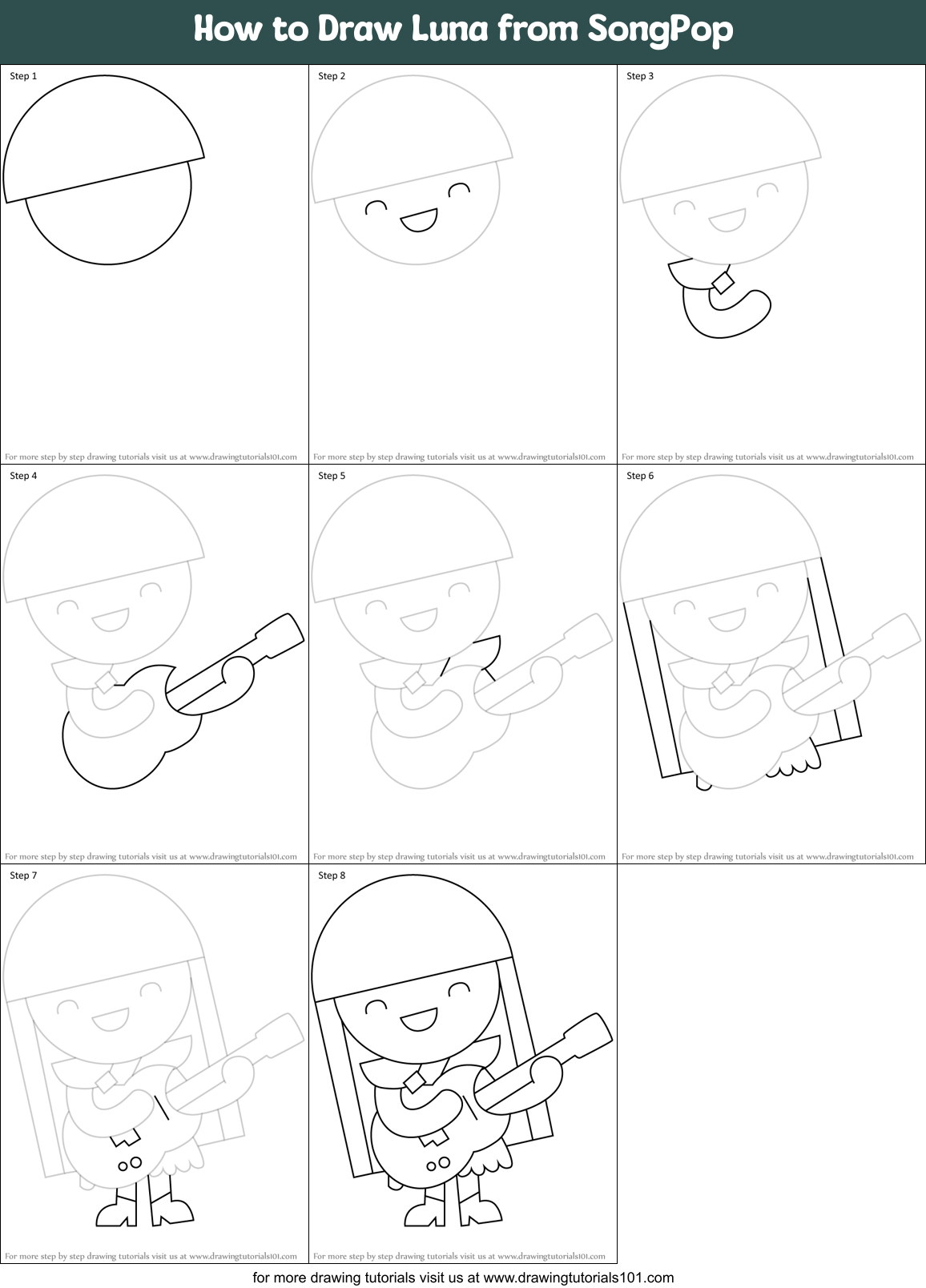 How to Draw Luna from SongPop Printable Step by Step