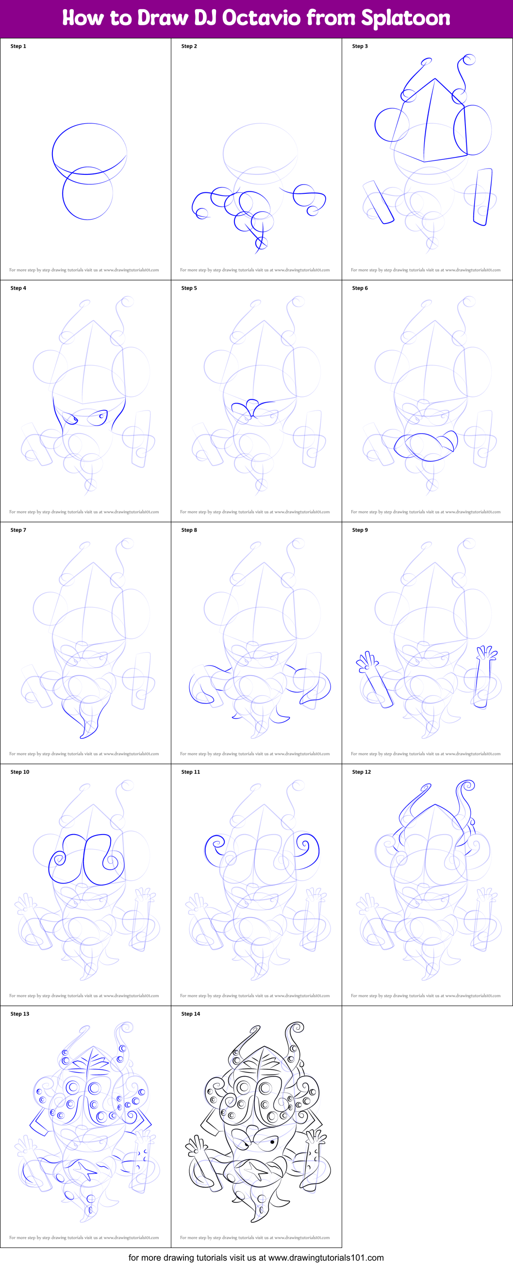 How to Draw DJ Octavio from Splatoon Printable Step by Step