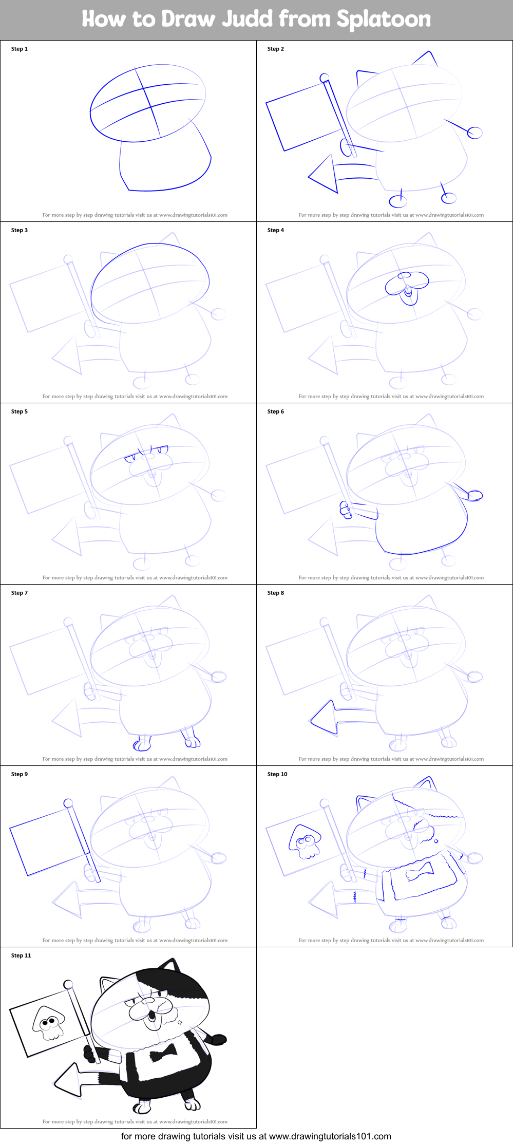 How to Draw Judd from Splatoon Printable Step by Step