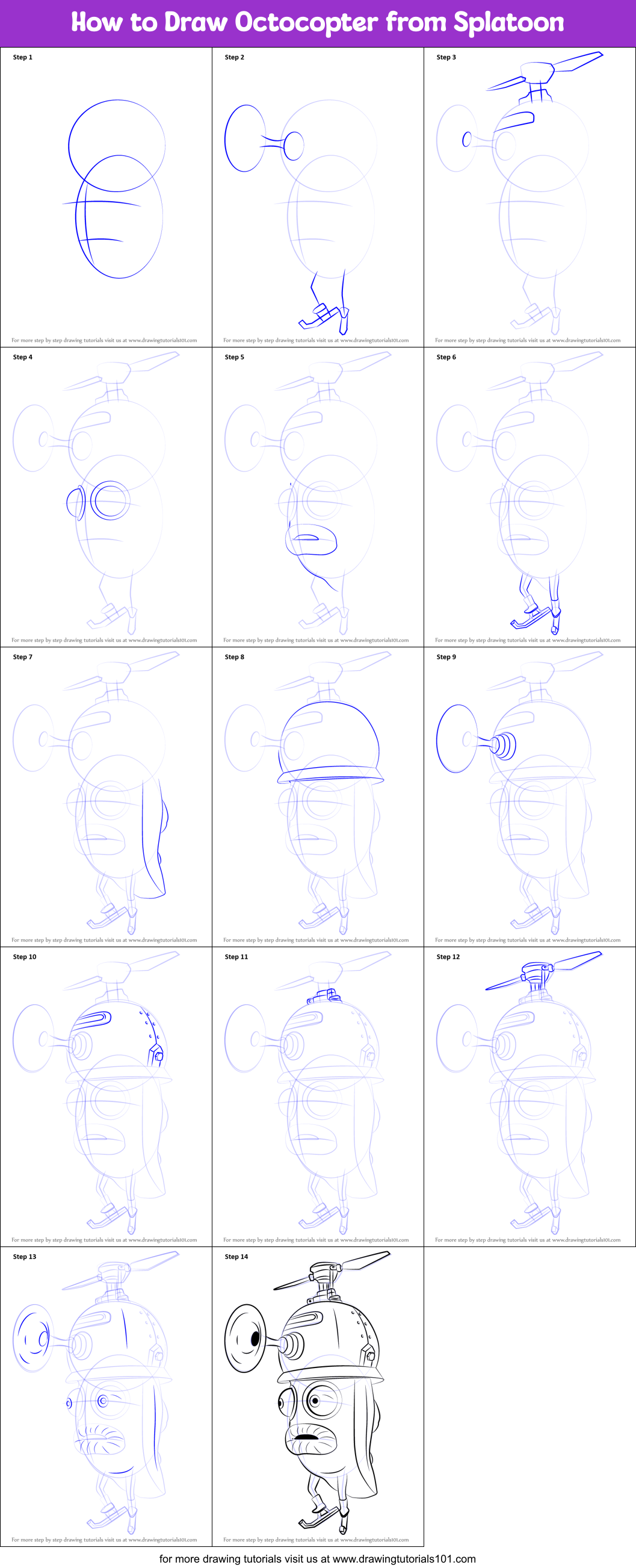 How to Draw Octocopter from Splatoon Printable Step by Step