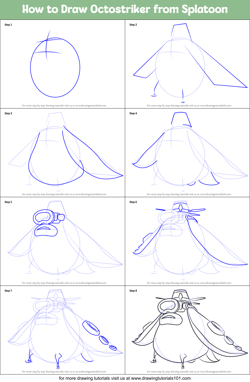 How to Draw Octostriker from Splatoon Printable Step by Step