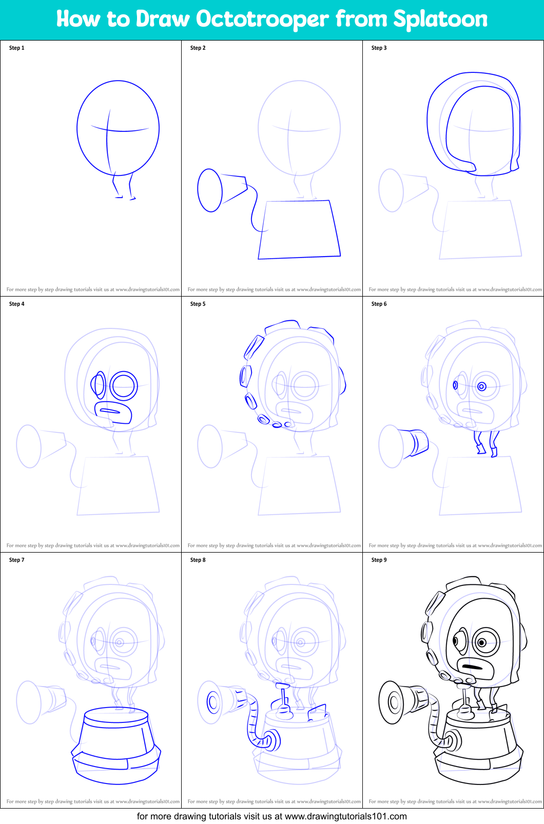 How to Draw Octotrooper from Splatoon Printable Step by Step