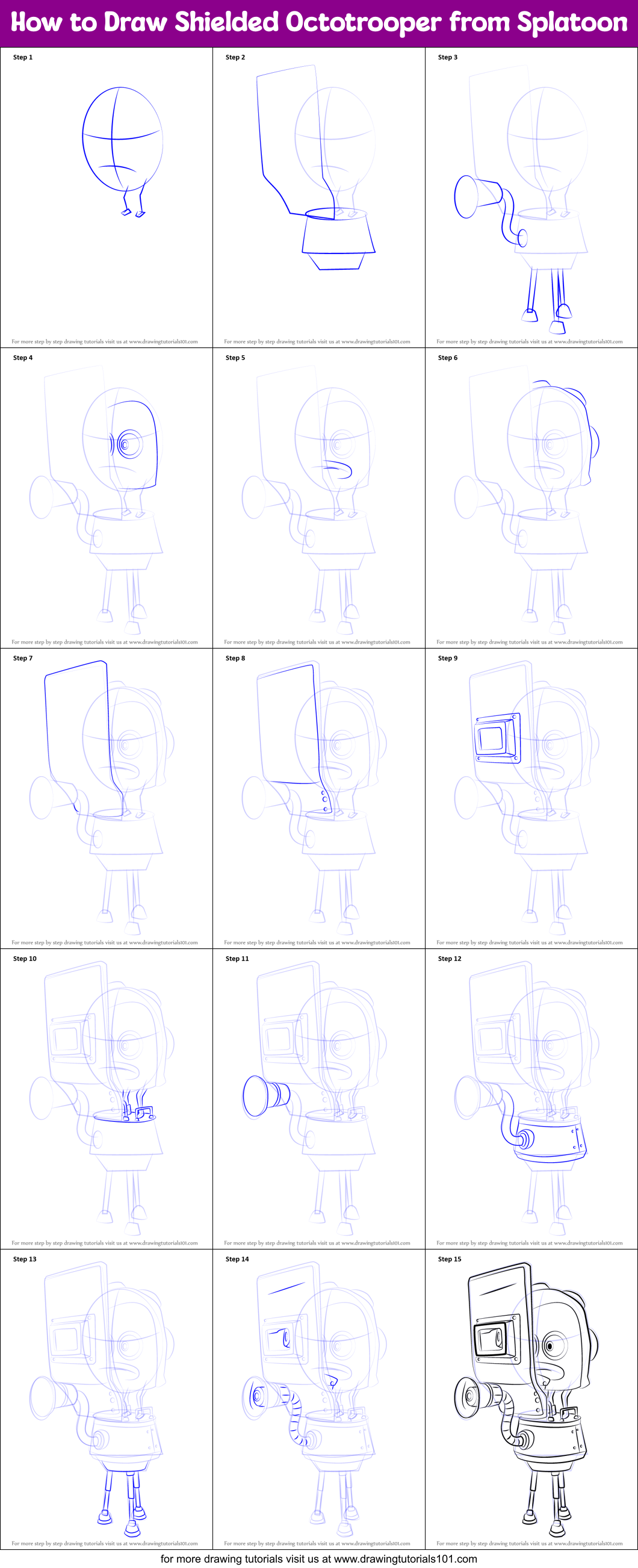 How to Draw Shielded Octotrooper from Splatoon Printable Step by Step