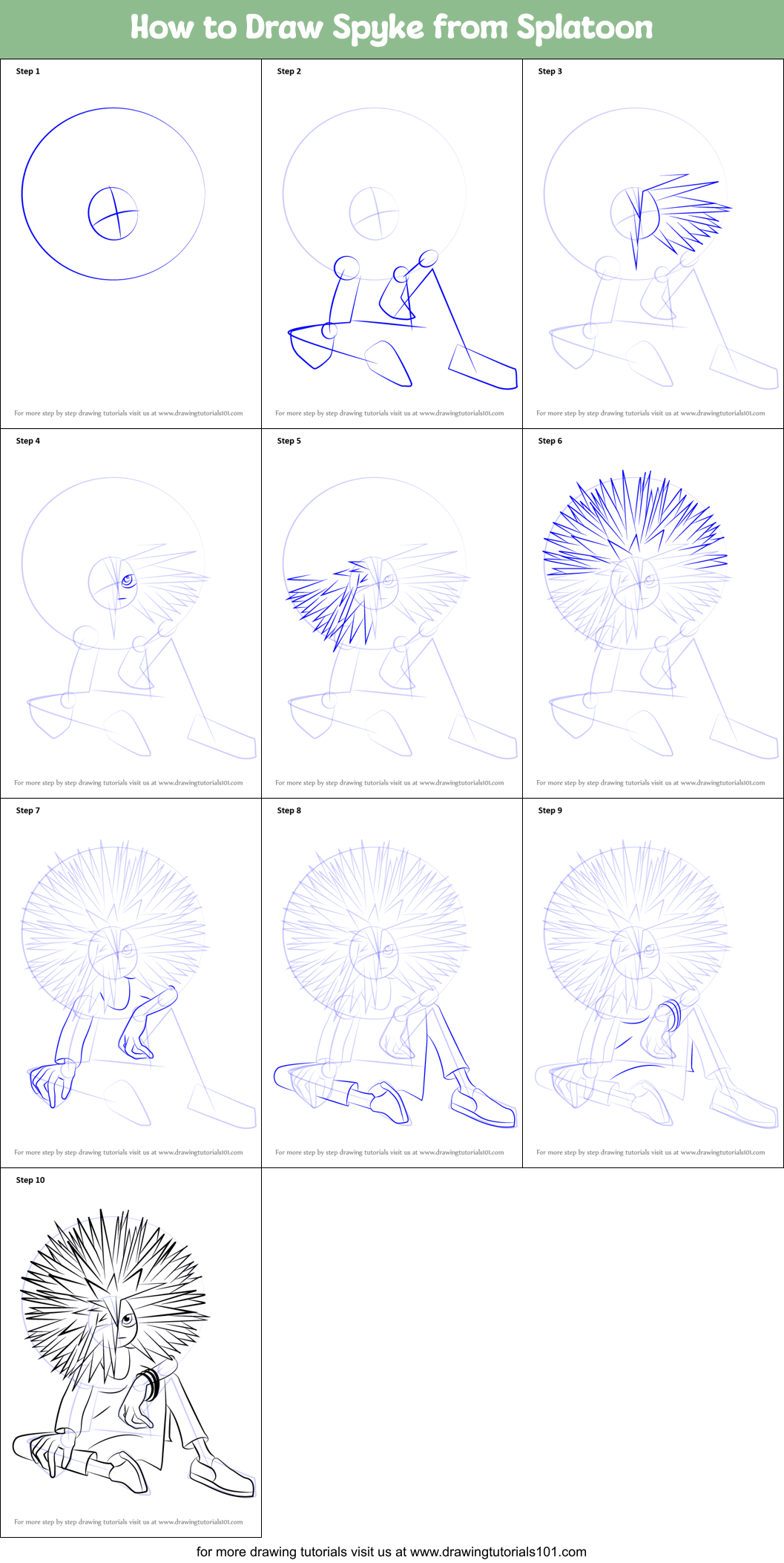 How to Draw Spyke from Splatoon Printable Step by Step