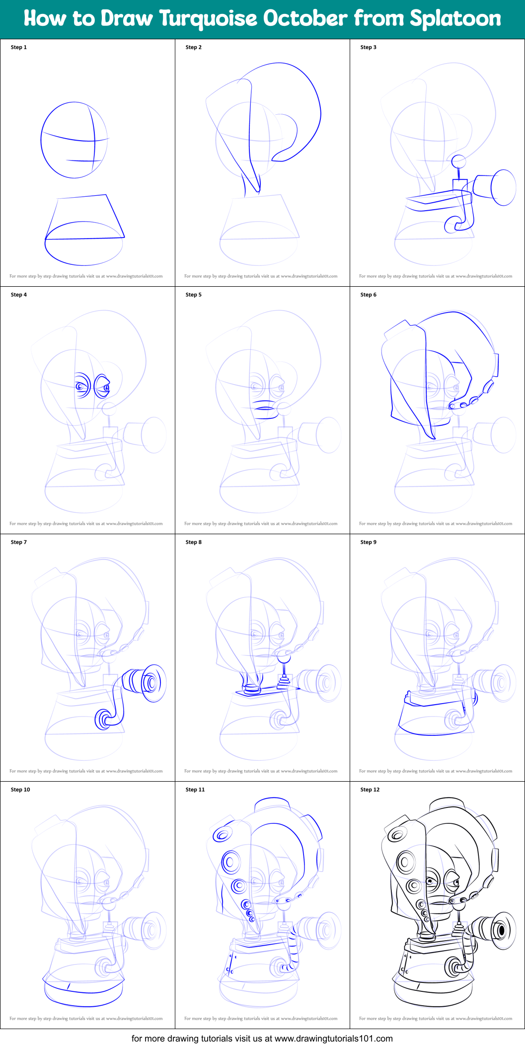 How to Draw Turquoise October from Splatoon Printable Step by Step