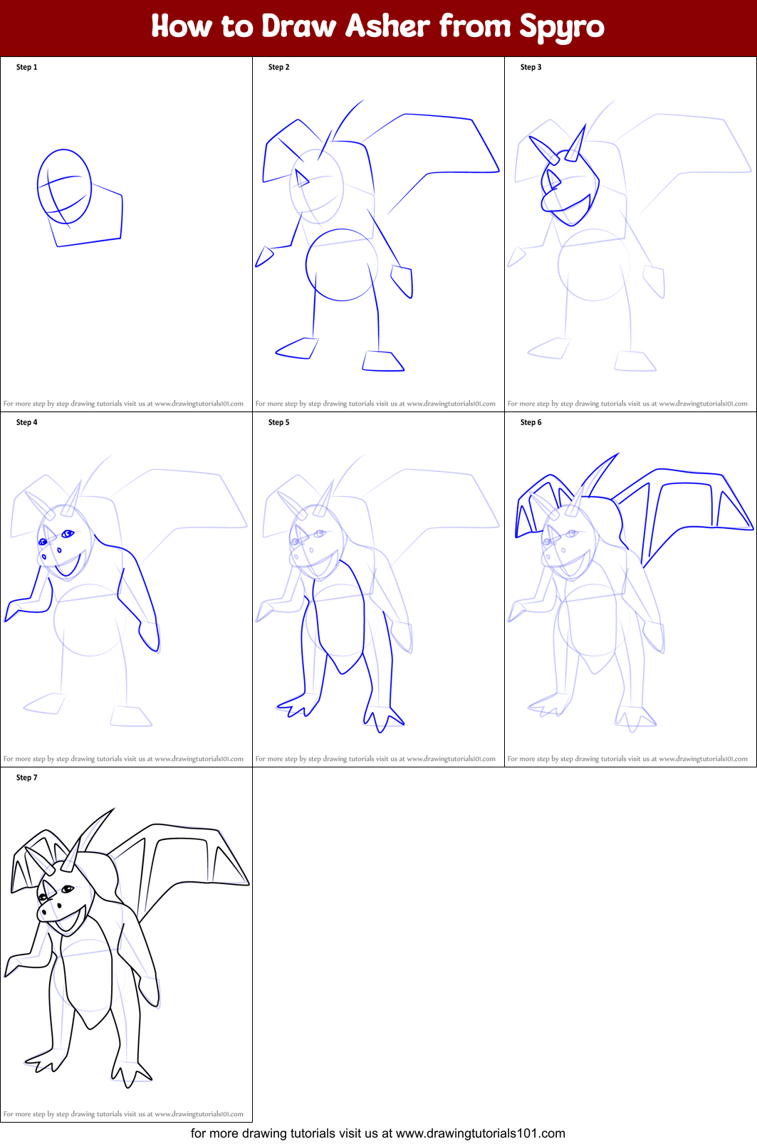 How to Draw Asher from Spyro Printable Step by Step