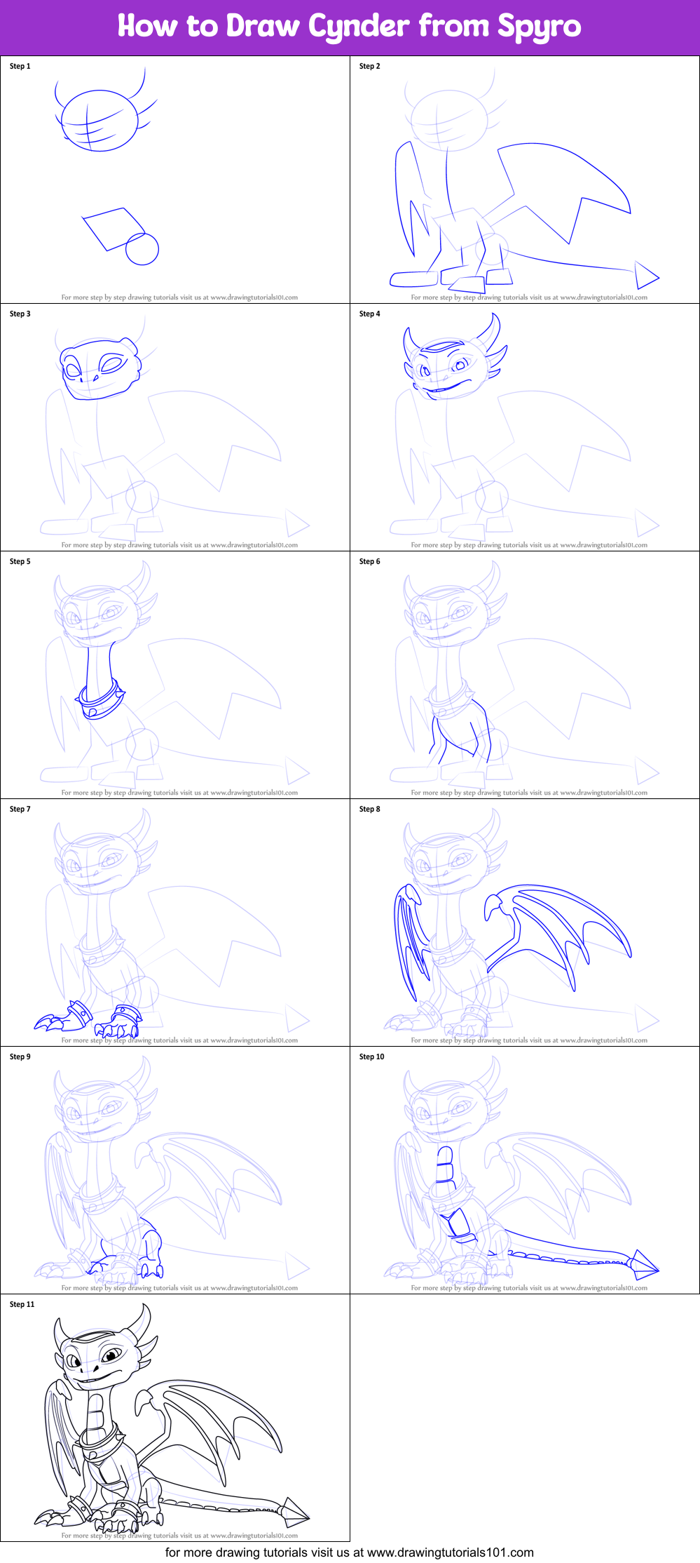 How to Draw Cynder from Spyro Printable Step by Step